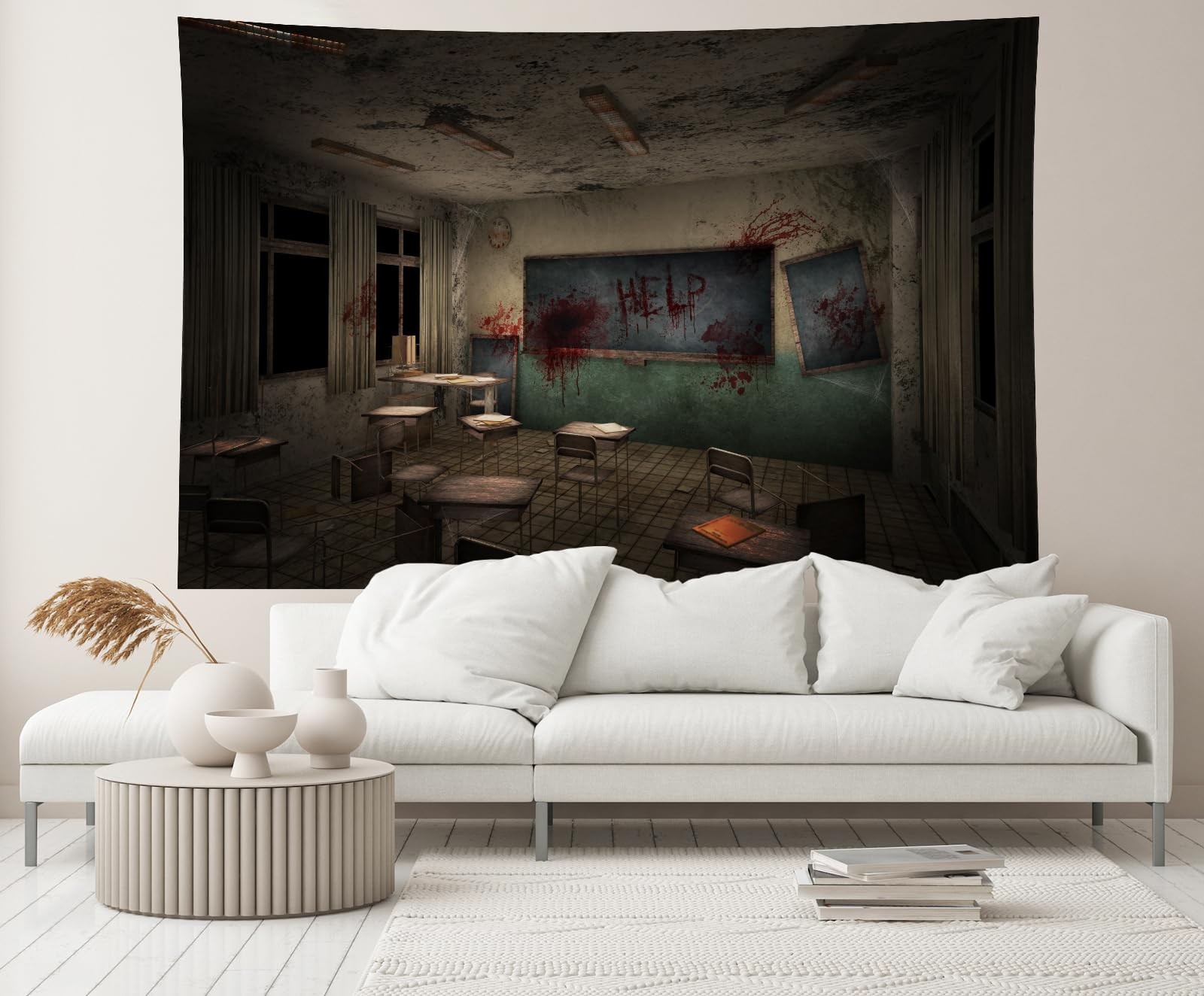 7x5FT Abandoned Old School Creepy Classroom Bloodstained Haunted Backdrop