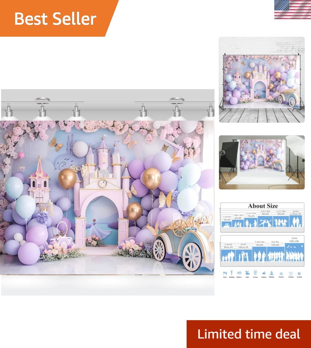 Princess Castle Backdrop Photography Flower Pink Floor Decorations Girls 1st …