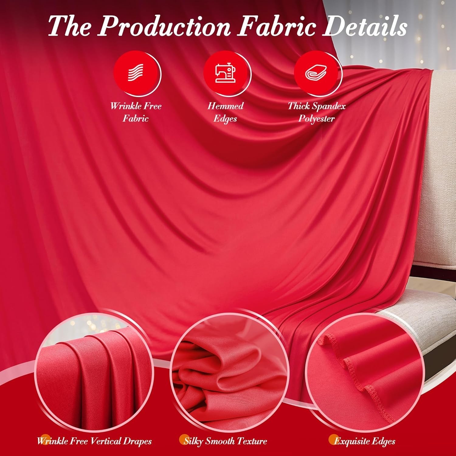 10ft x 8ft Wrinkle Free Red Backdrop Curtains for Parties, Polyester Photo Ba…