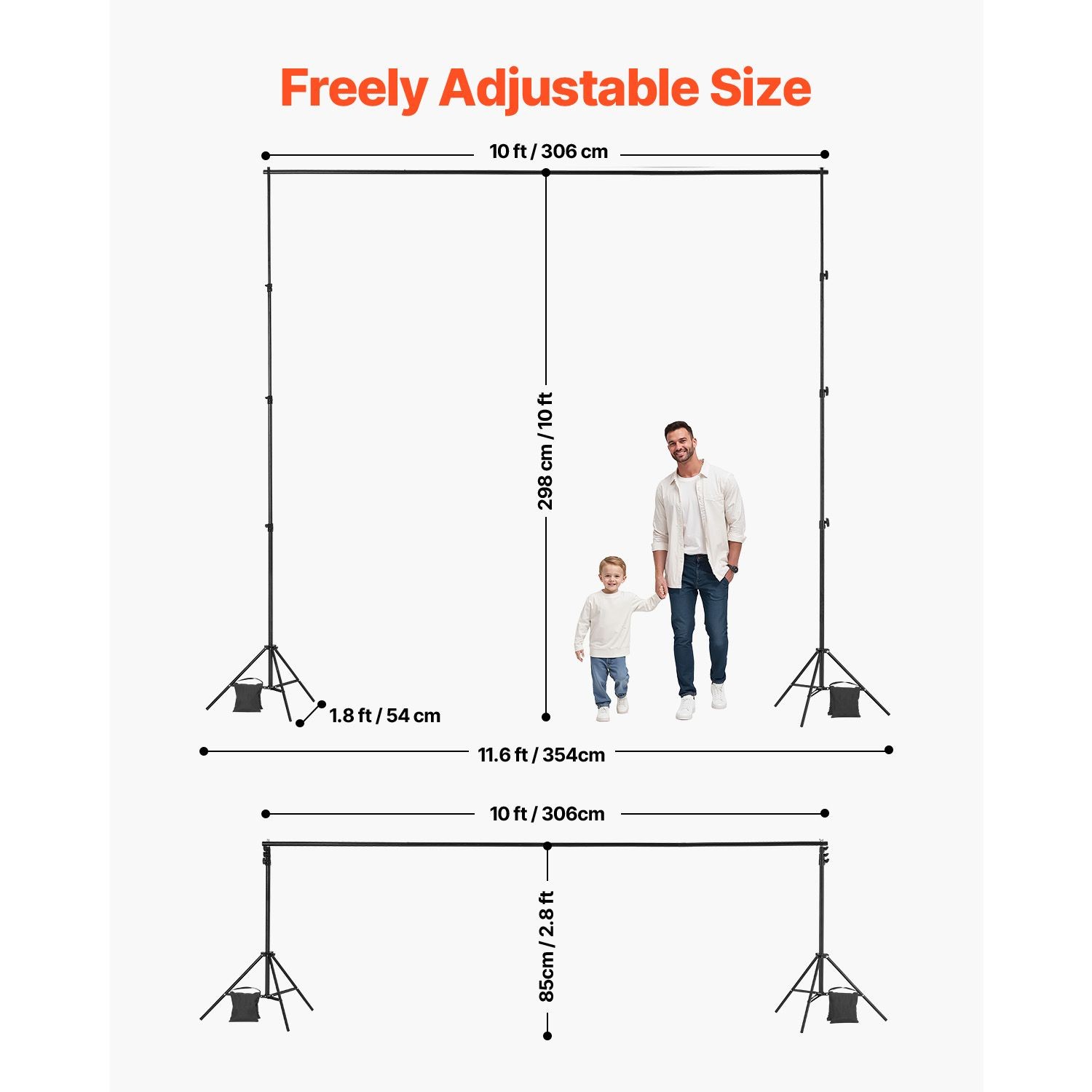 10x10ft Adjustable Backdrop Stand with 4 Crossbars, Heavy Duty Steel Frame