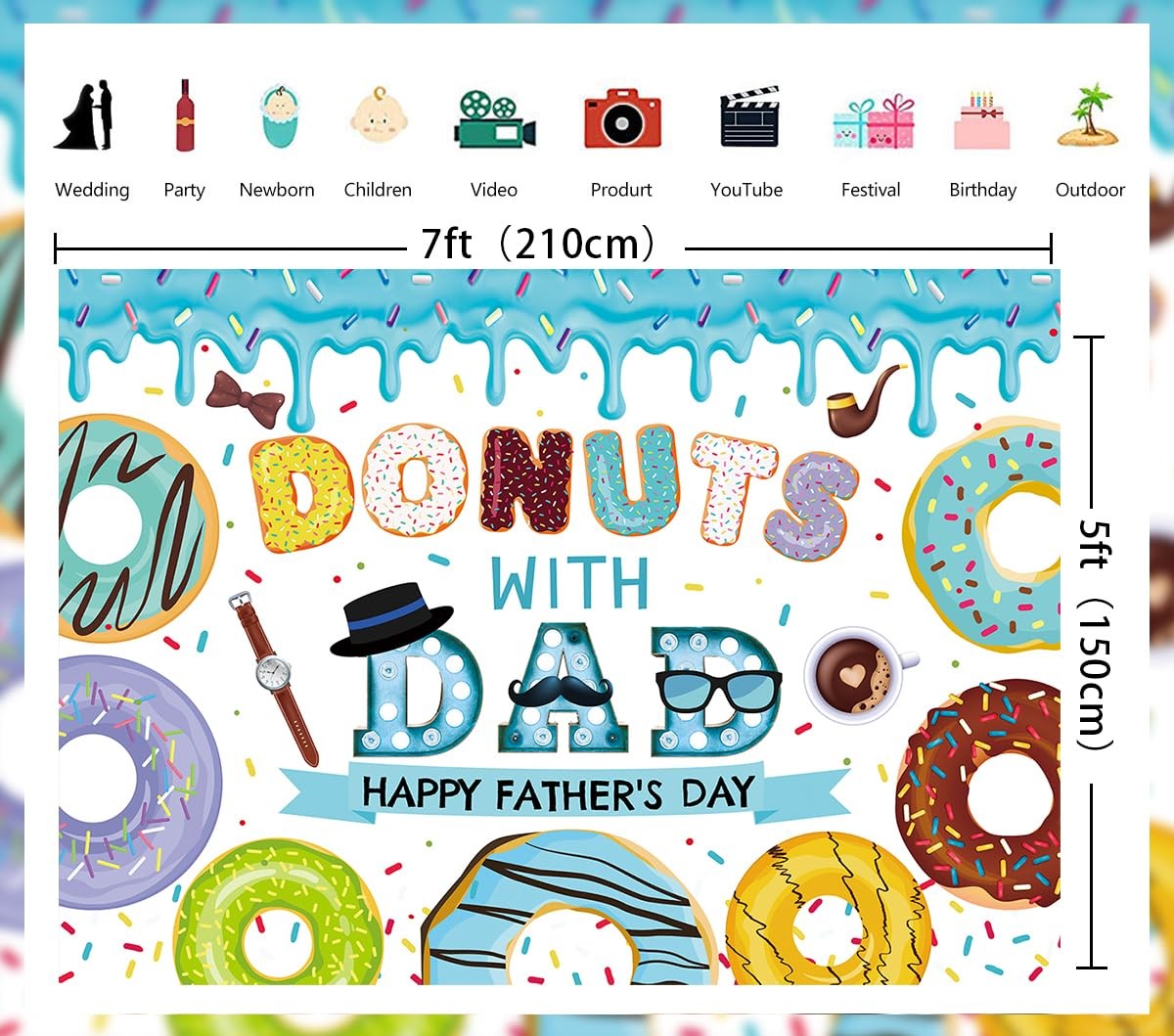 Father’s Day Backdrop for Photography Donuts with Dad Sprinkle Decorations Backg