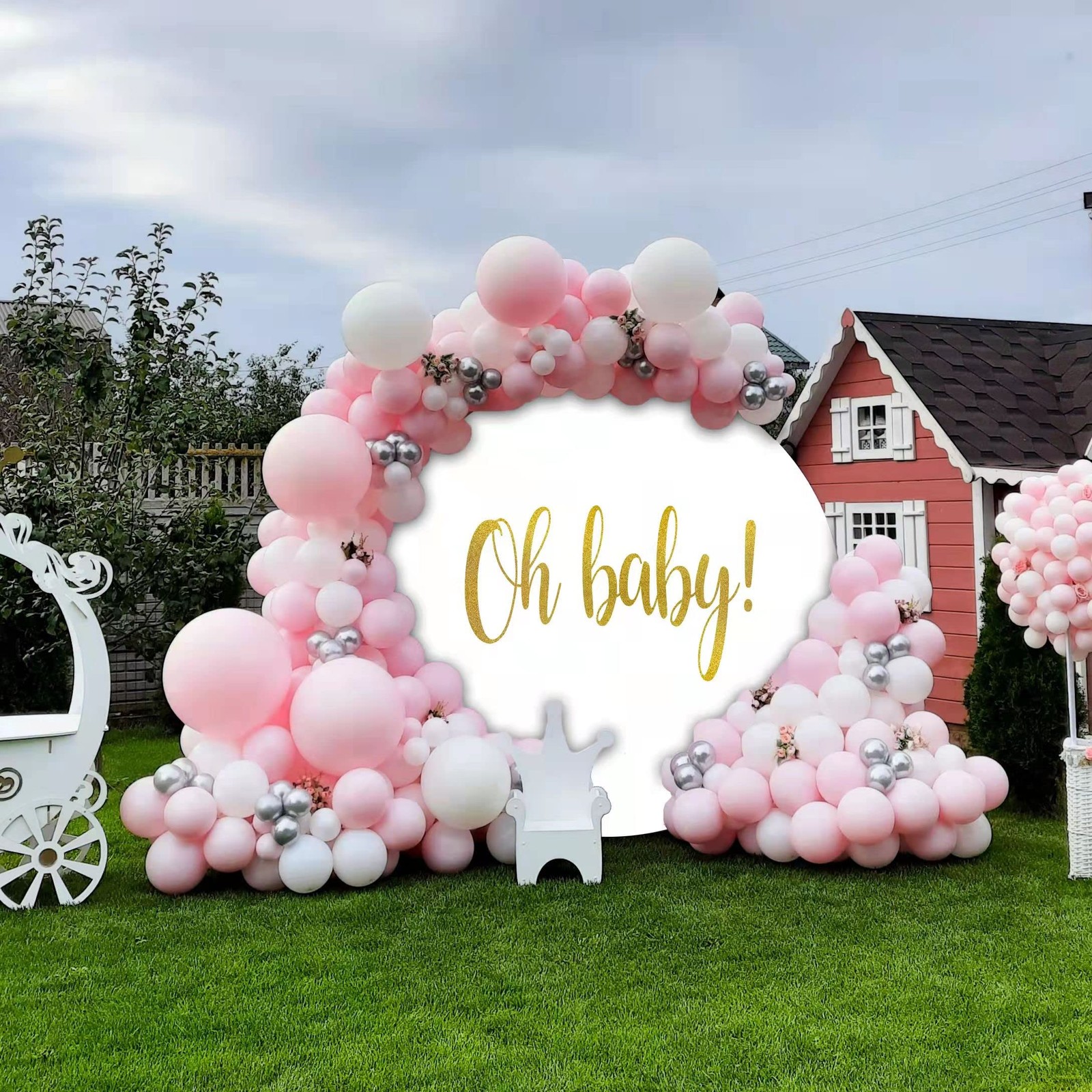 Round Backdrop Cover Oh Baby 7.2ftWhite Round Backdrop Cover Gold Oh Baby Sig
