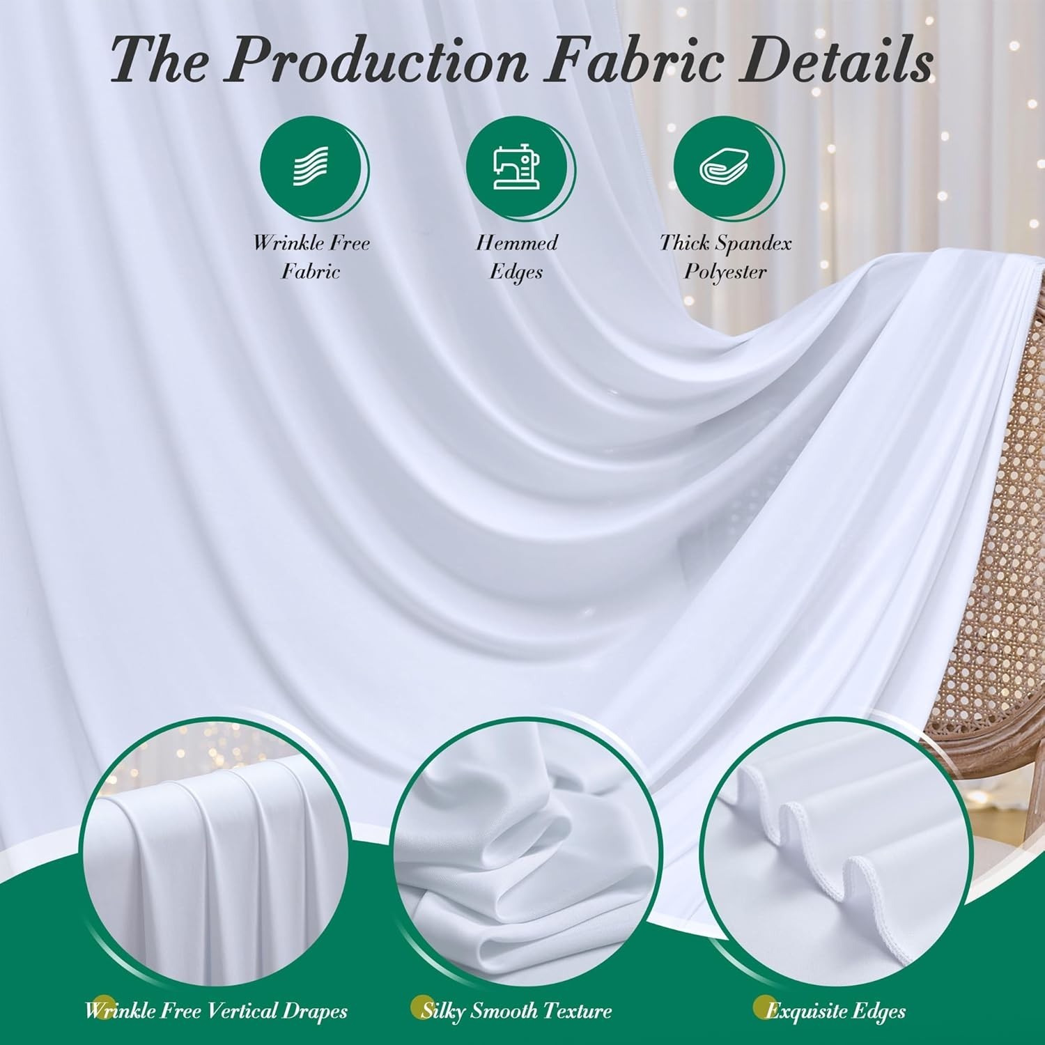 40 ft x 10 ft Wrinkle Free White Backdrop Curtain for Wedding Parties, Polyester