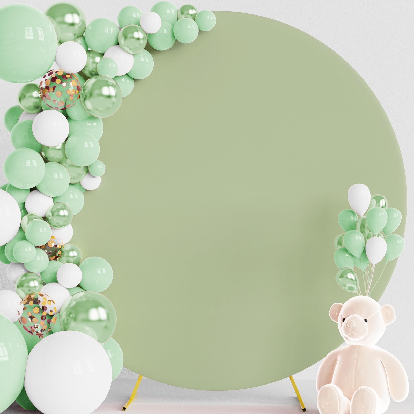 Sage Green Round Backdrop Cover for Wedding, Birthday, Baby Shower Decor