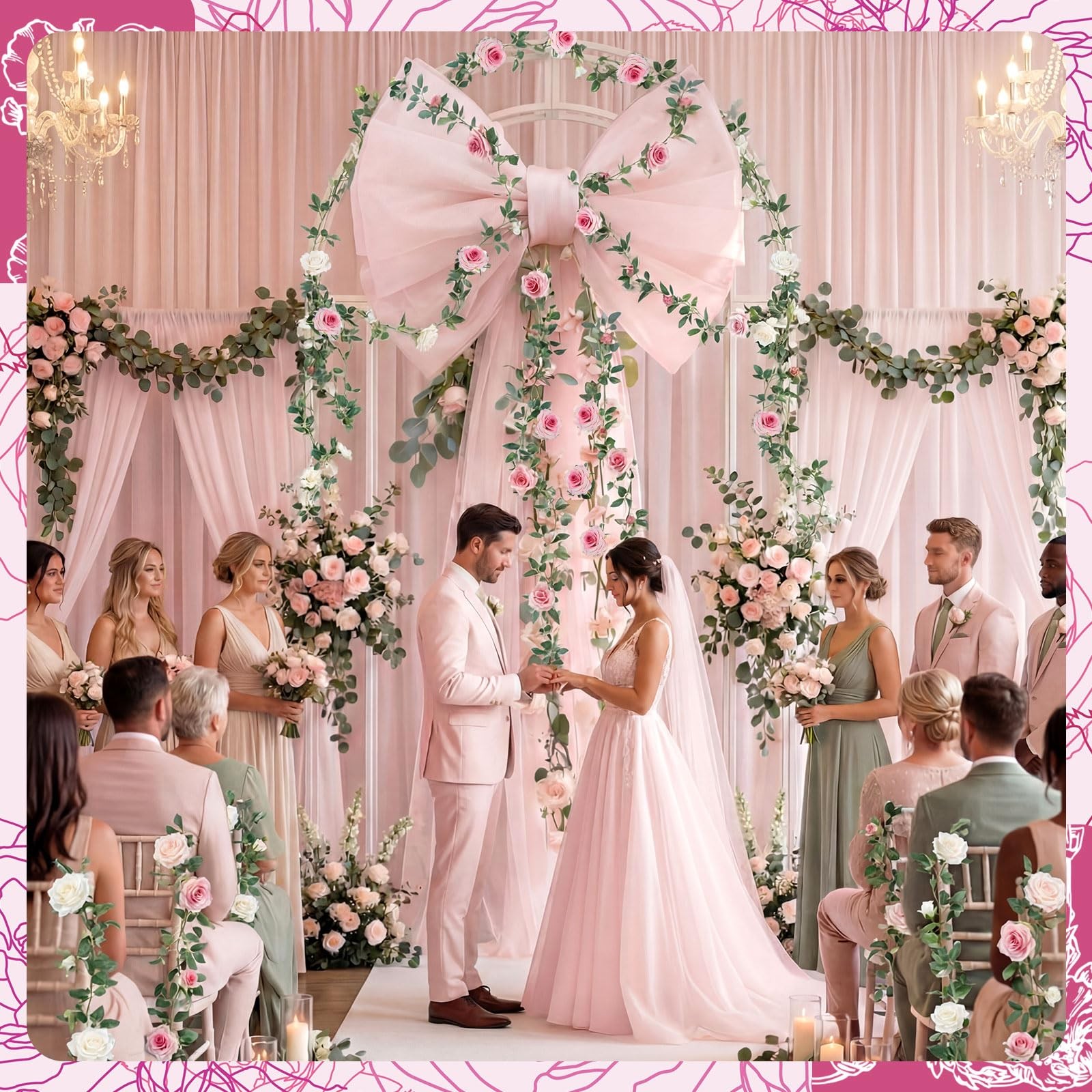 Pink Wedding Giant Big Bow Room Wall Seasonal Backdrop Decor 32x20x67 Inch