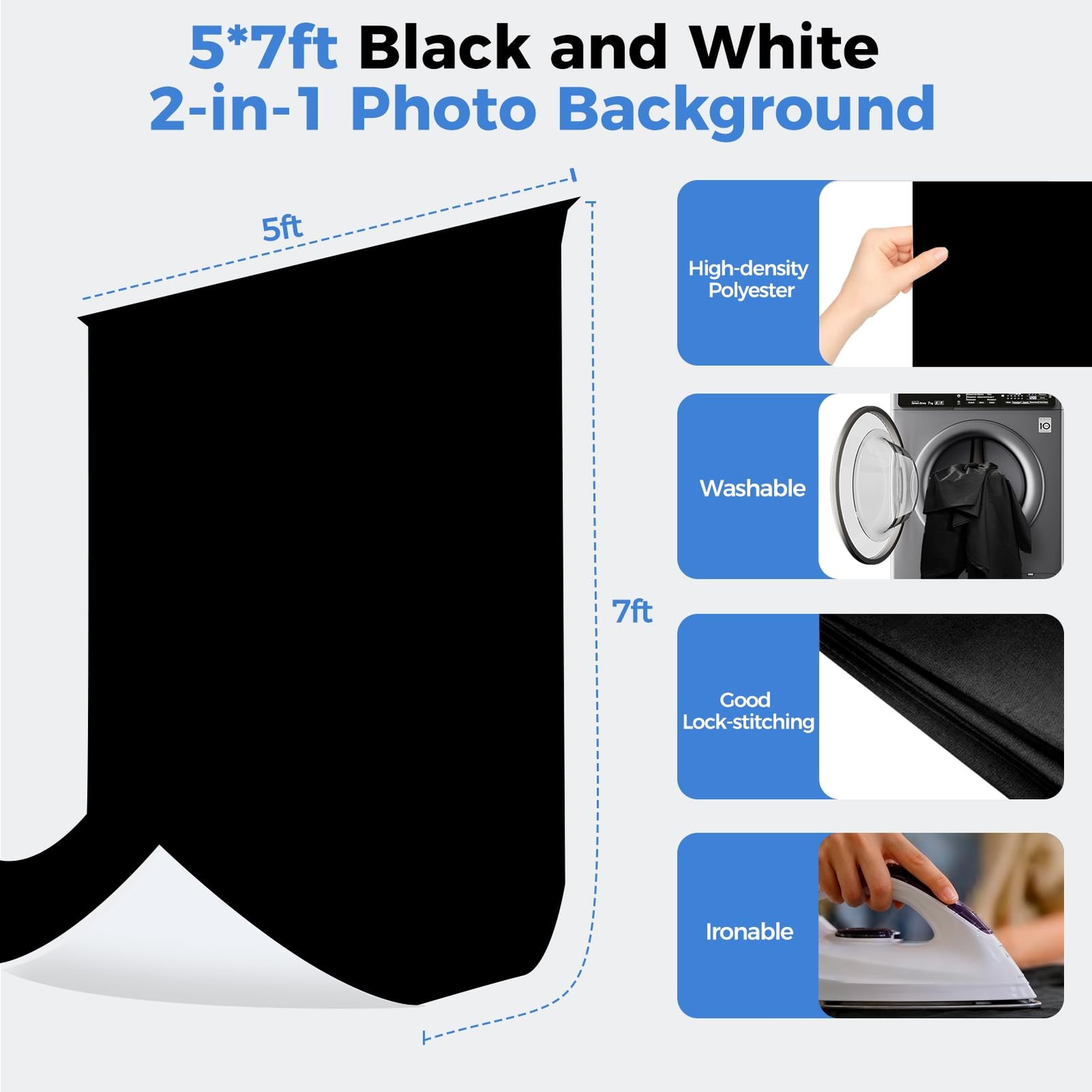 Photo Backdrop with Stand Kit 6.5x5ft, Photography Black and White 2-in-1 Rev…