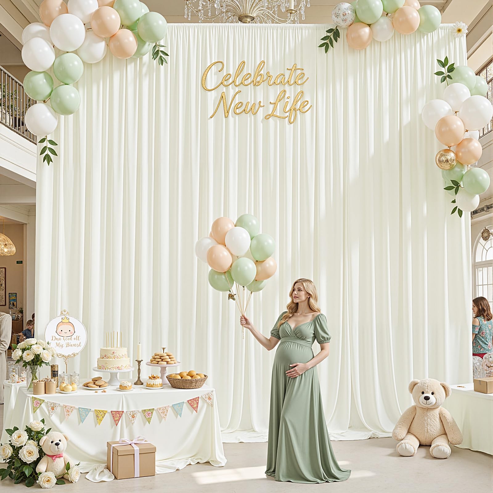 2 Panel Backdrop Curtain 10×14 FT Ivory WrinkleFree Fabric Wedding Party