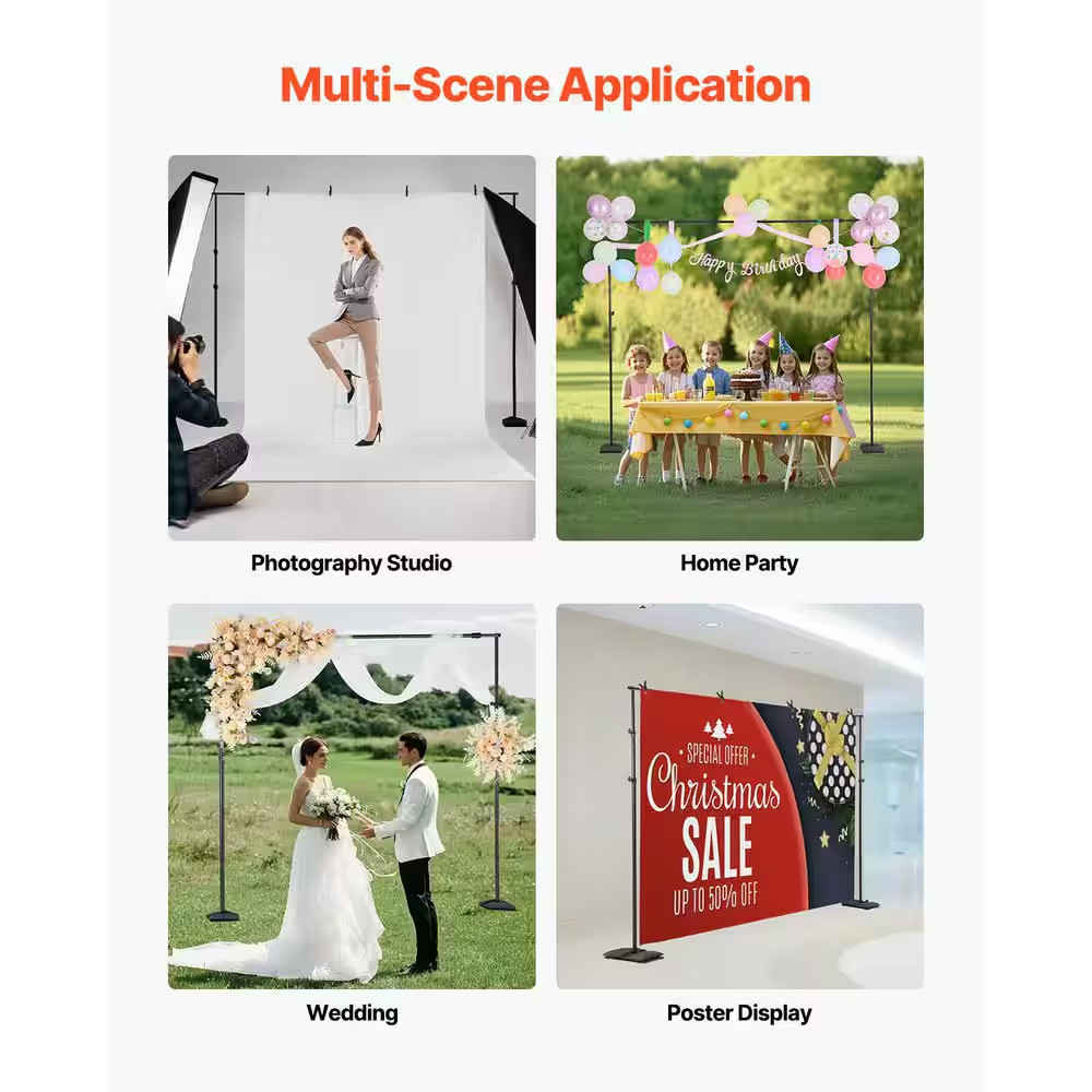 8.5 X 10 Ft. Adjustable Backdrop Stand, Portable, Projector Screen Stand, Weddin