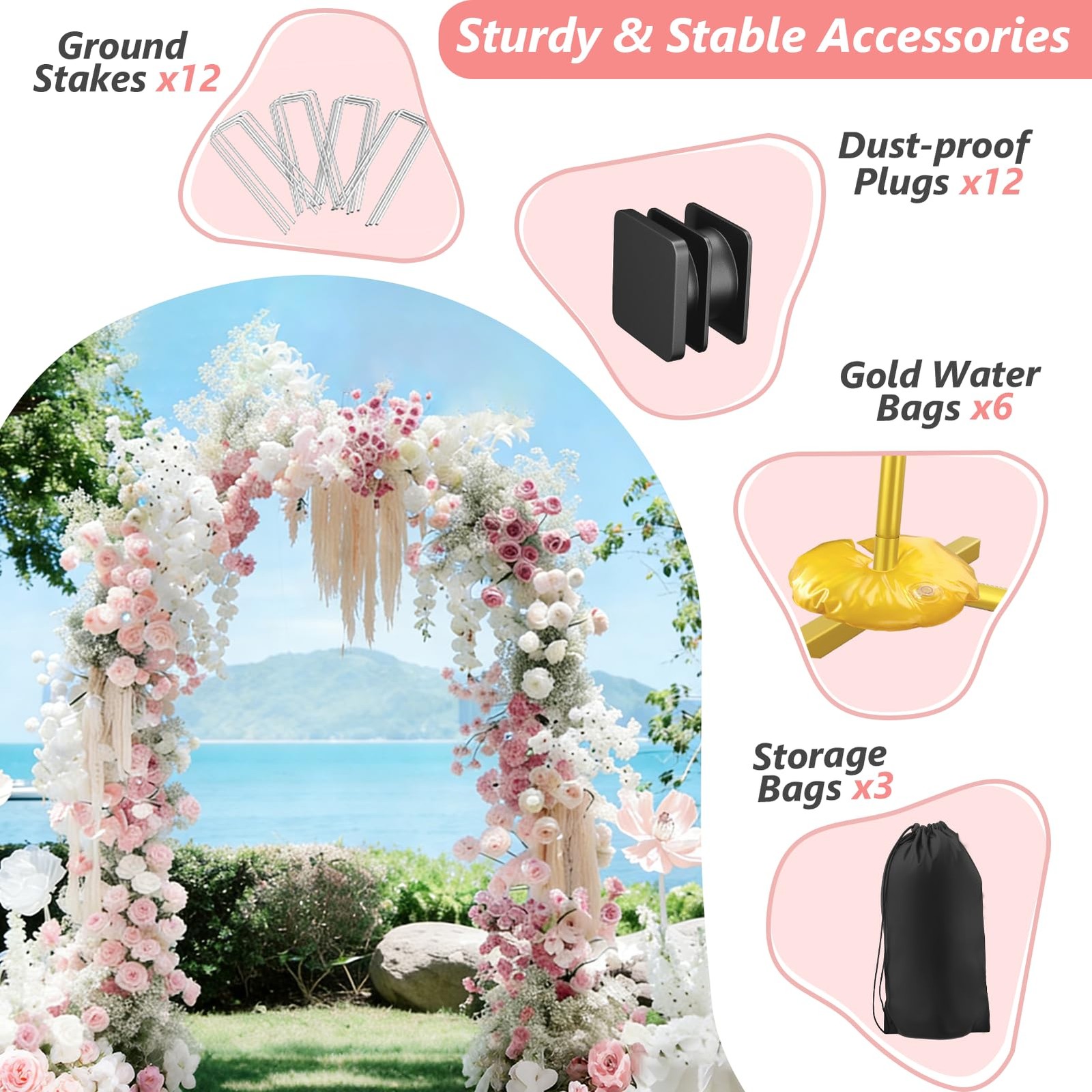 Metal Arch Backdrop Stand Set of 3 (7.2FT/6.6FT/6Ft) Wedding Arch Frame with …