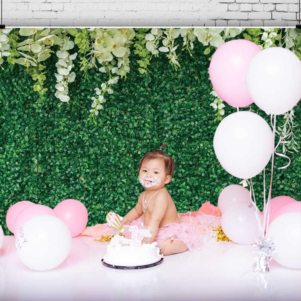 10x8ft Greenery Backdrop, Flower, Spring Green Leaf, White Floral, Photo Wall