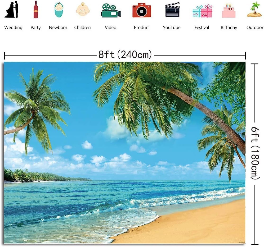 Vibrant Tropical Beach Backdrop 8x6ft – Perfect for Fun Summer Celebrations