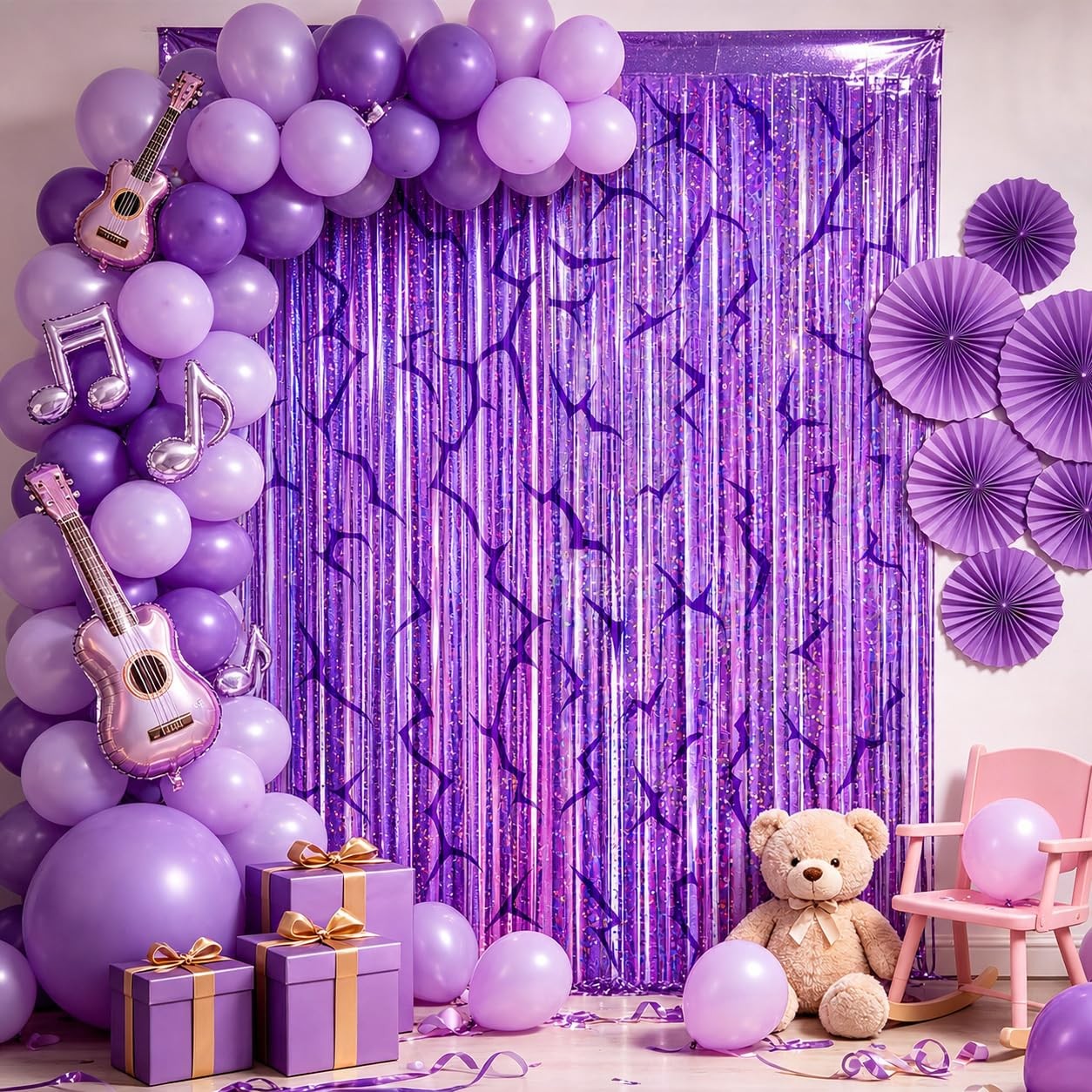 K-Style Purple Foil Fringe Curtains Party Decorations 3.3 ft x 6.6 ft,