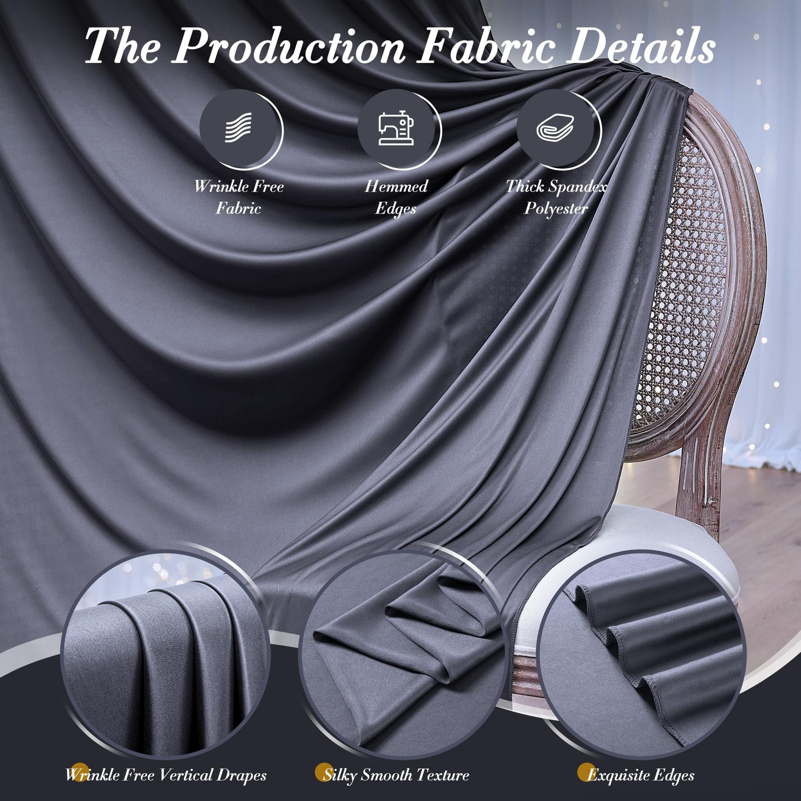 50 ft x 10 Wrinkle Free Charcoal 5′(W) x 10′(H), 10 panels,
