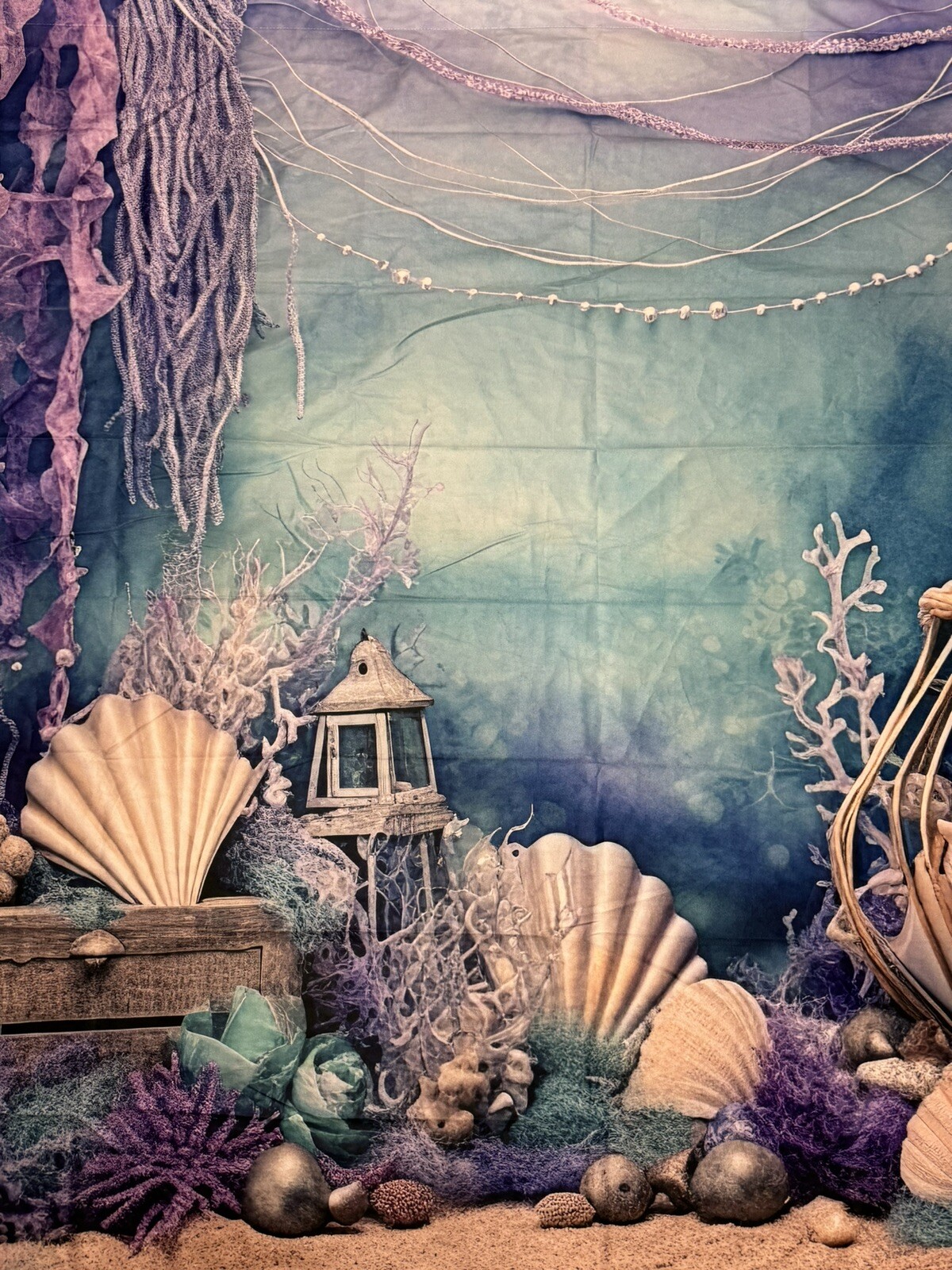 Under The Sea Purple Photography Back Drop Sea Shells Mermaid Theme 7 ft x 5 ft