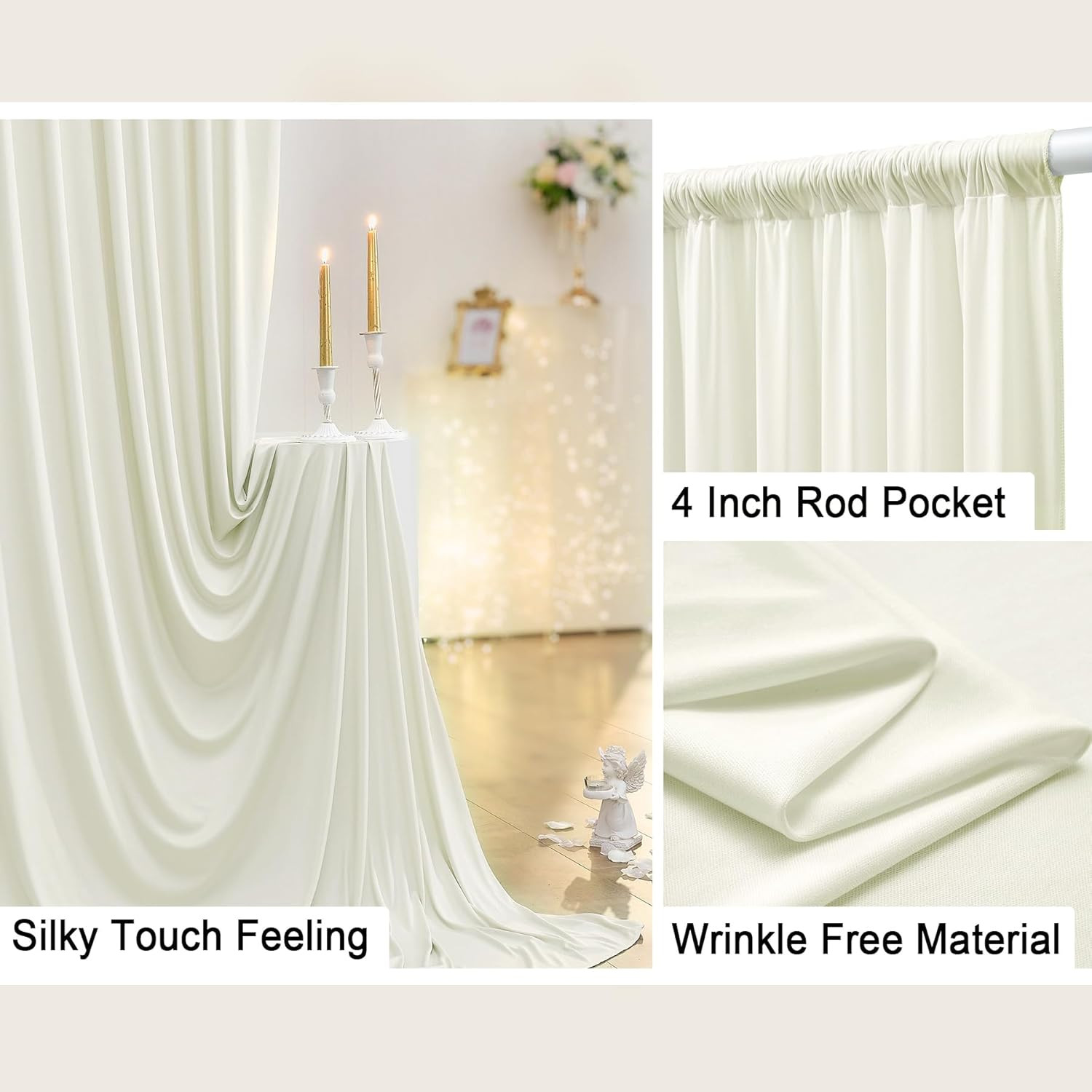40ft Ivory Wrinkle-Free Backdrop Curtain for Weddings & Events – 8 Panels