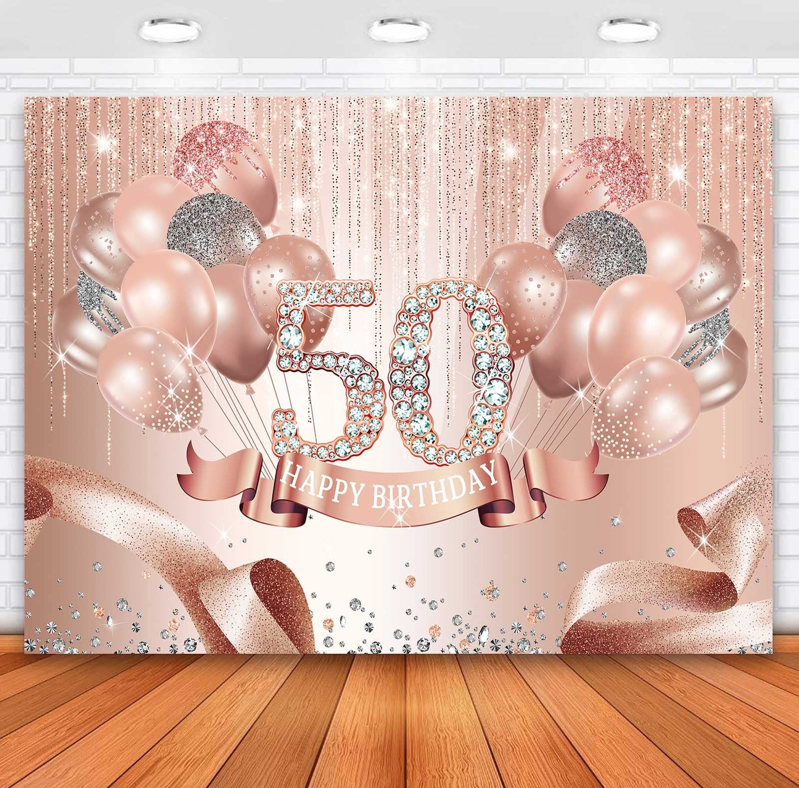Happy 50th Birthday Backdrop Rose Gold Diamonds Fabulous 50th Birthday Backgr…