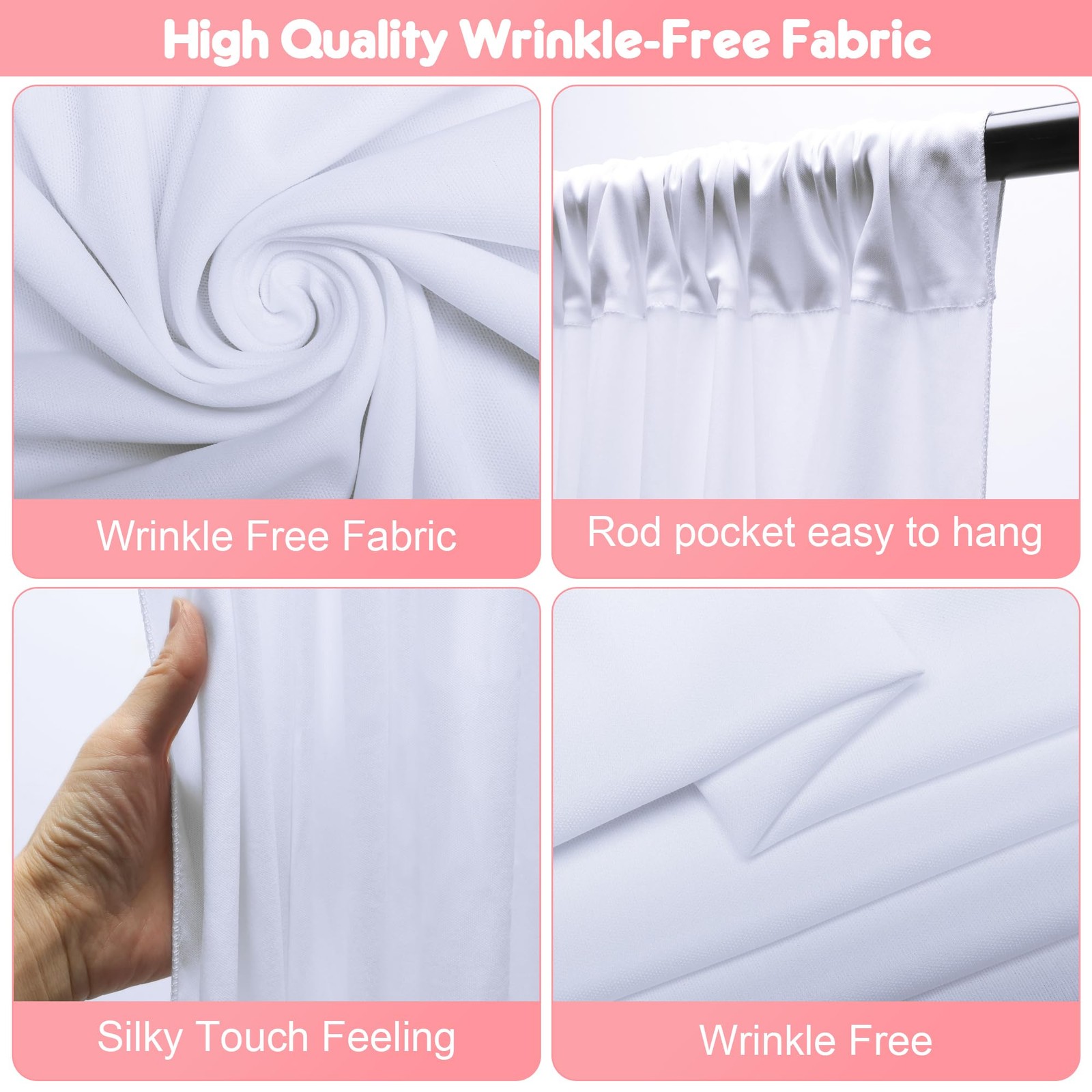 10×10 Ft White Backdrop Curtains For Parties 2 Panels Rod Pocket Hub