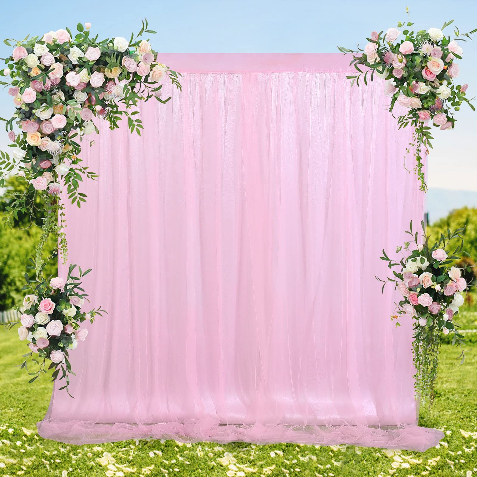 Pink Tulle Backdrop 5x7FT Curtains Sheer Satin Wedding Baby Shower Drapes