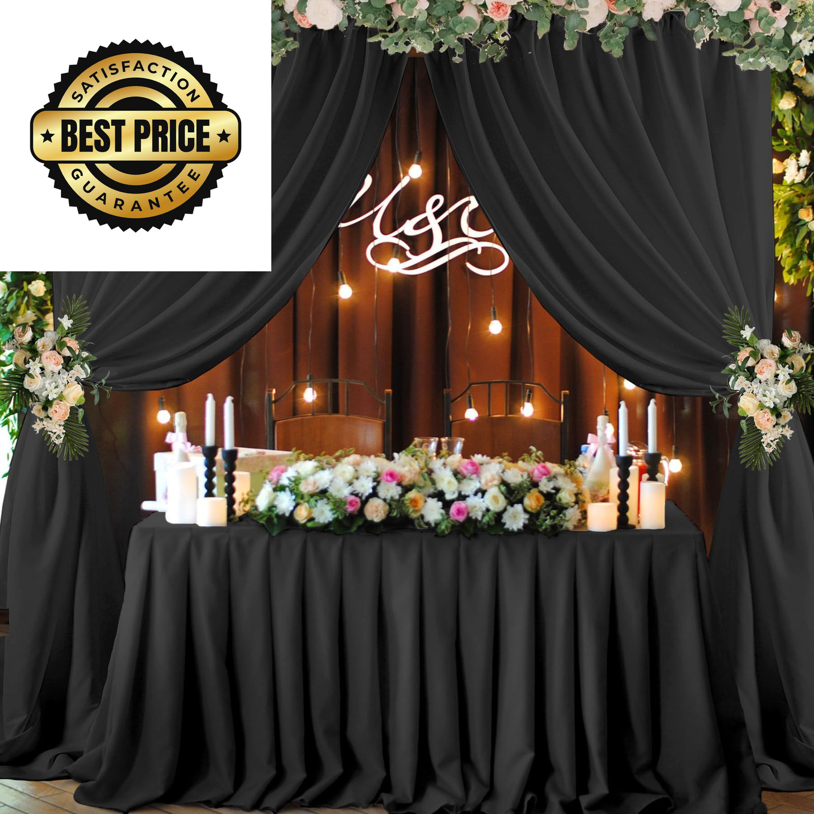 Htper 10×10 ft Black Backdrop Curtain Panels 120″W x 120″L (Pack of 2),