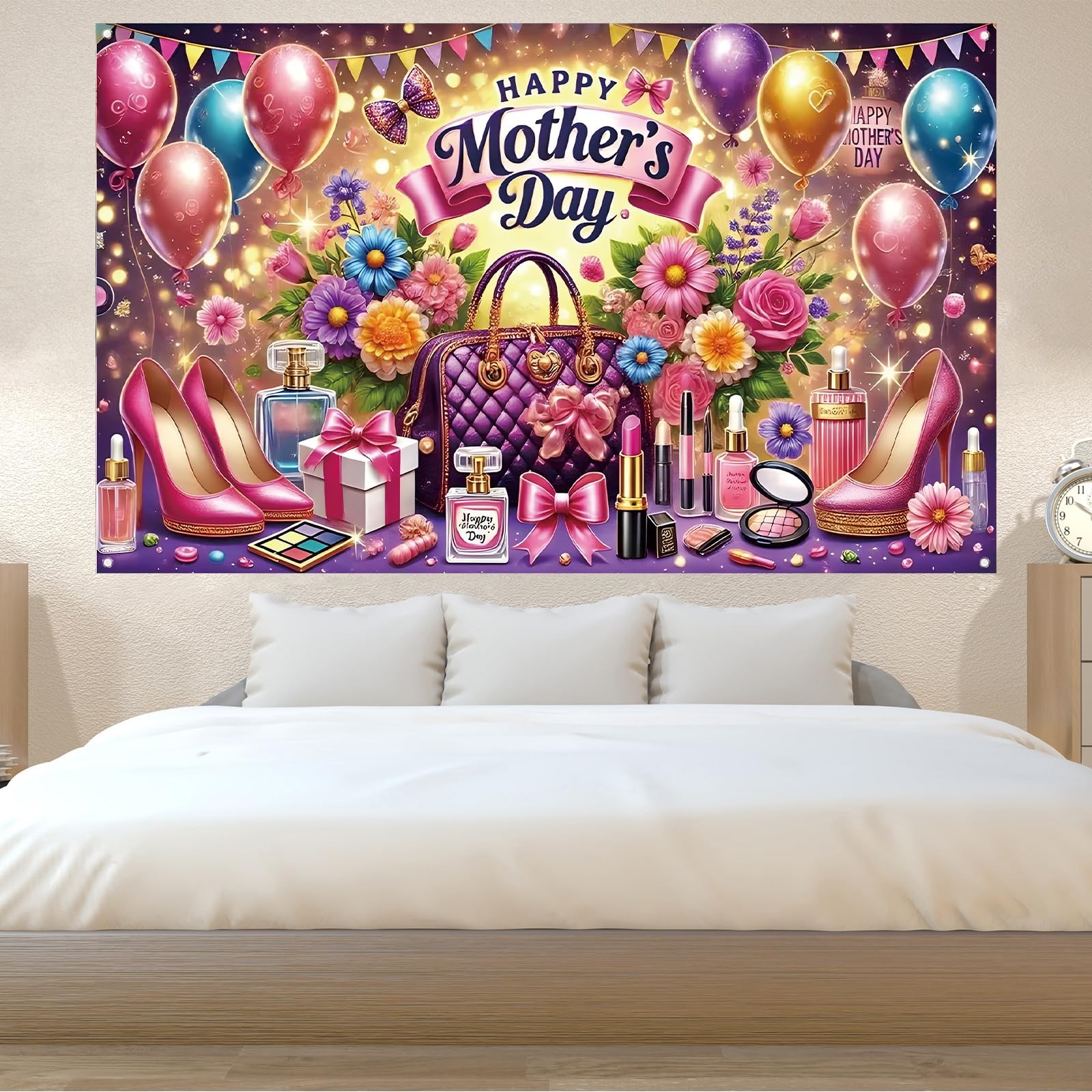Happy Mothers Day Backdrop for Photography 71 x 43 inches, Multicolor