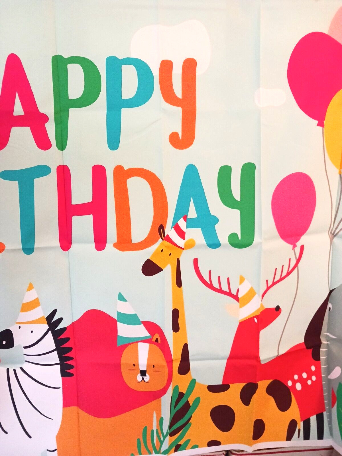 Wild animal happy birthday banner for children. Photo Backdrop Vinyl 39″ x 60″.