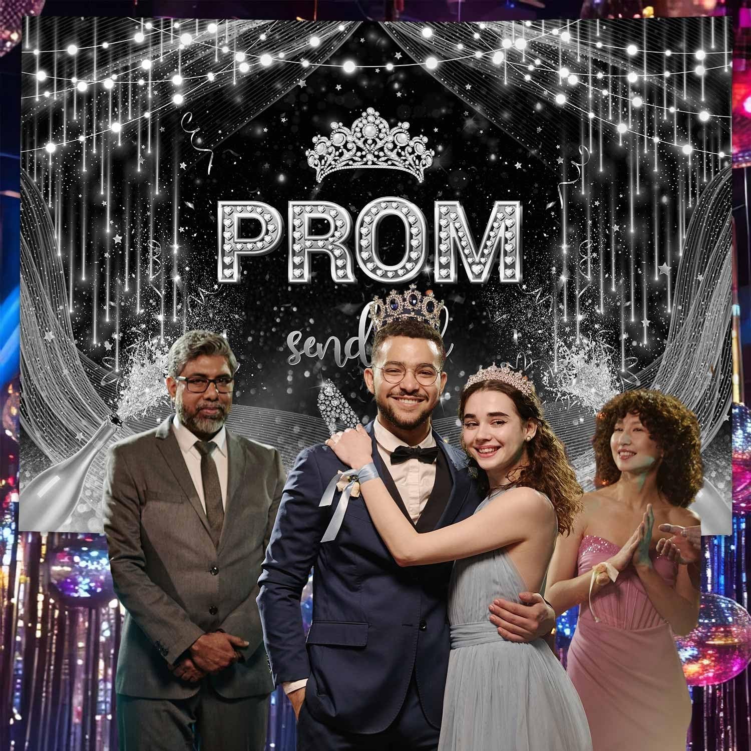 7x5ft Prom 2026 Backdrop Silver and Black Prom Send Off Photography Background.