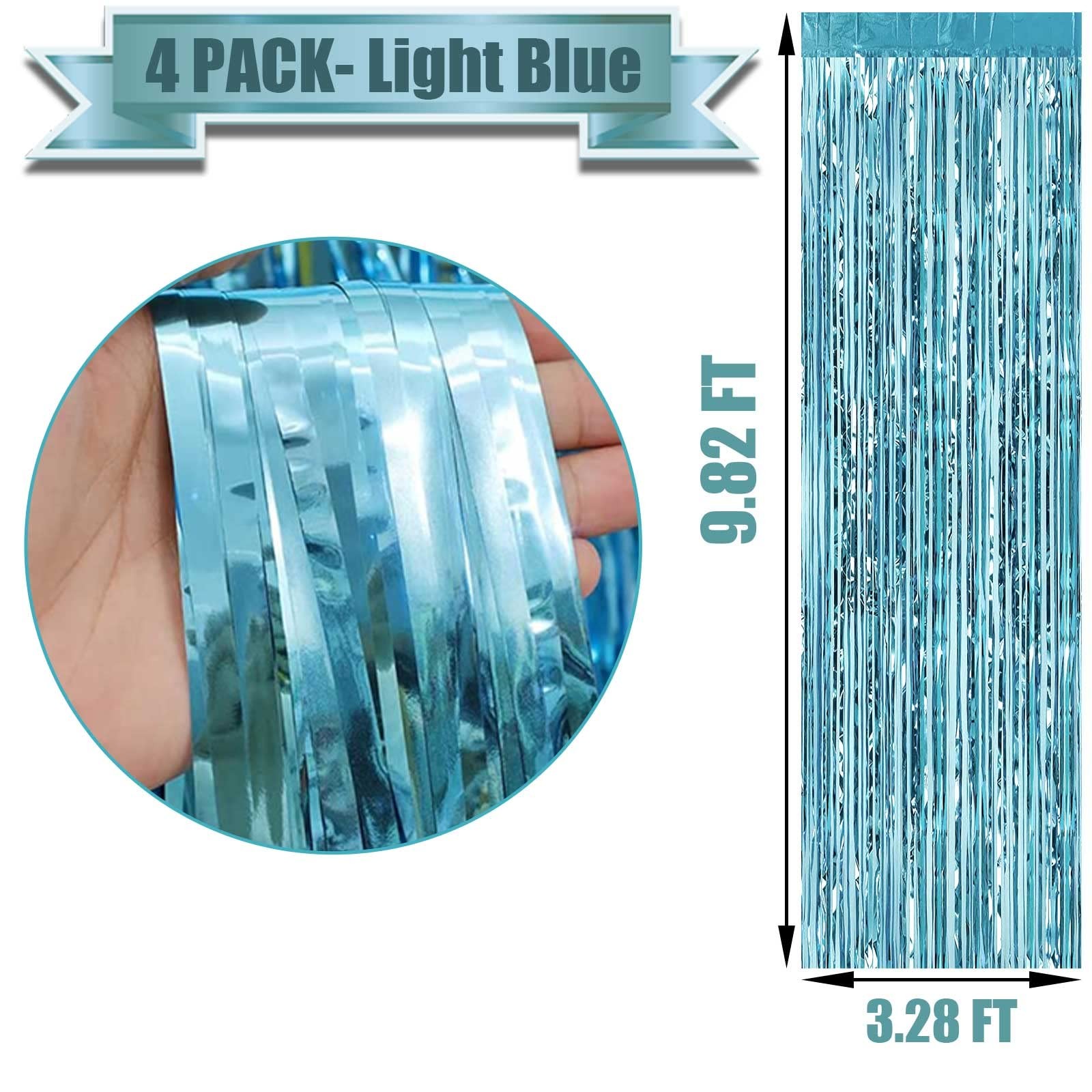 4 Pack Light Blue Foil Fringe Curtain Backdrop 3.3×9.8Ft Metallic Tinsel Decor