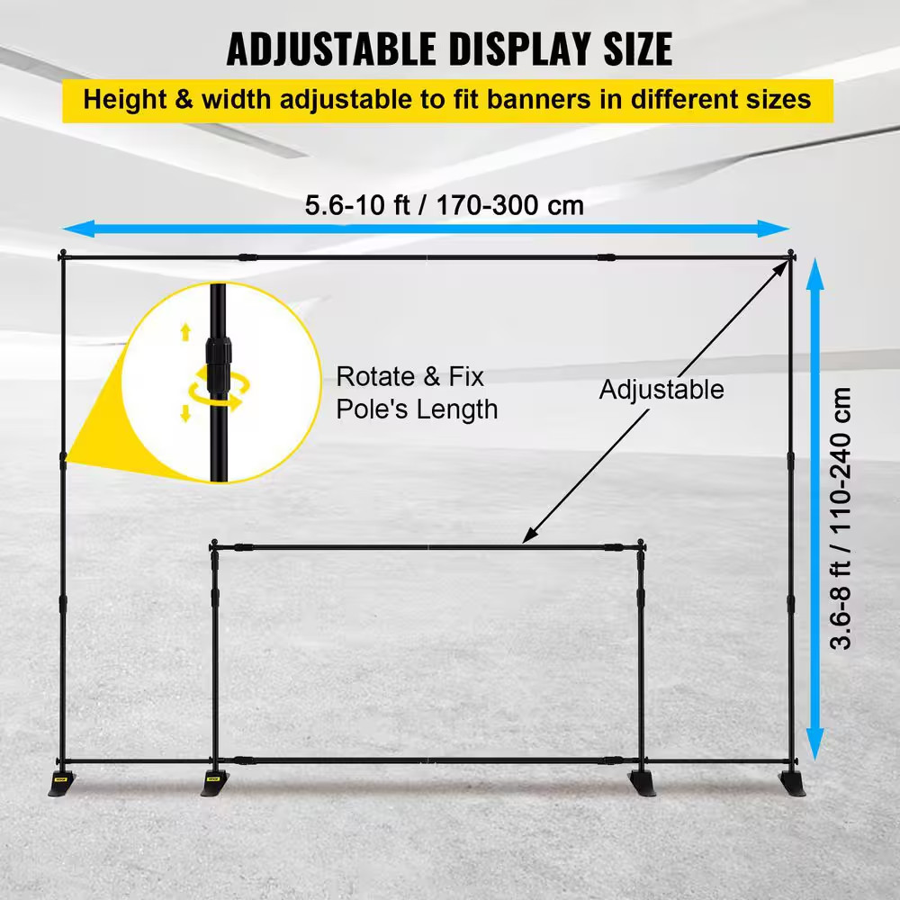10 X 8 Ft. Backdrop Banner Stand Adjustable Height and Width T for Trade Show Wa