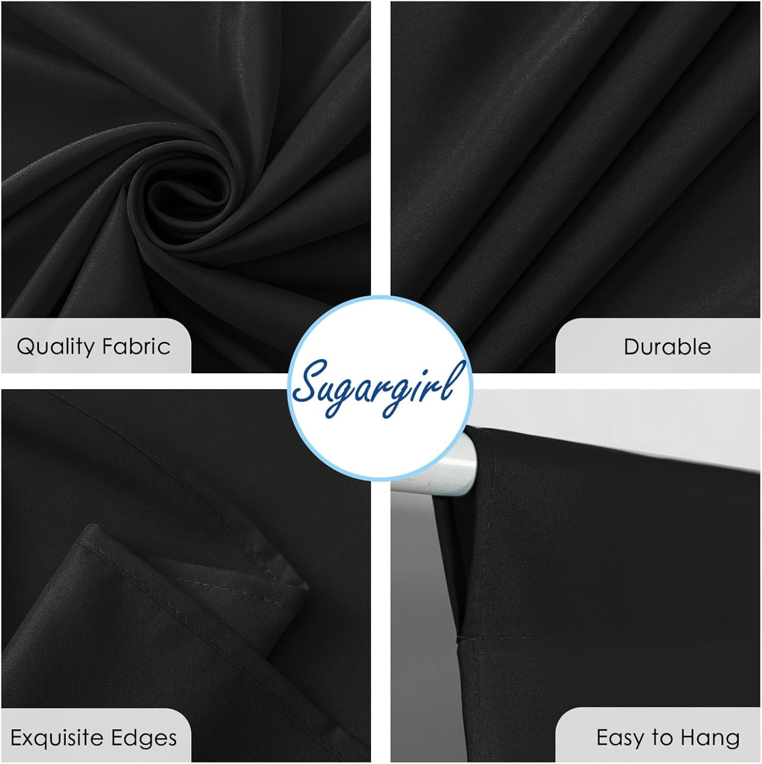 10×10 Ft Black Photography Backdrop Curtains 2 Panels Rod Pocket Drapes