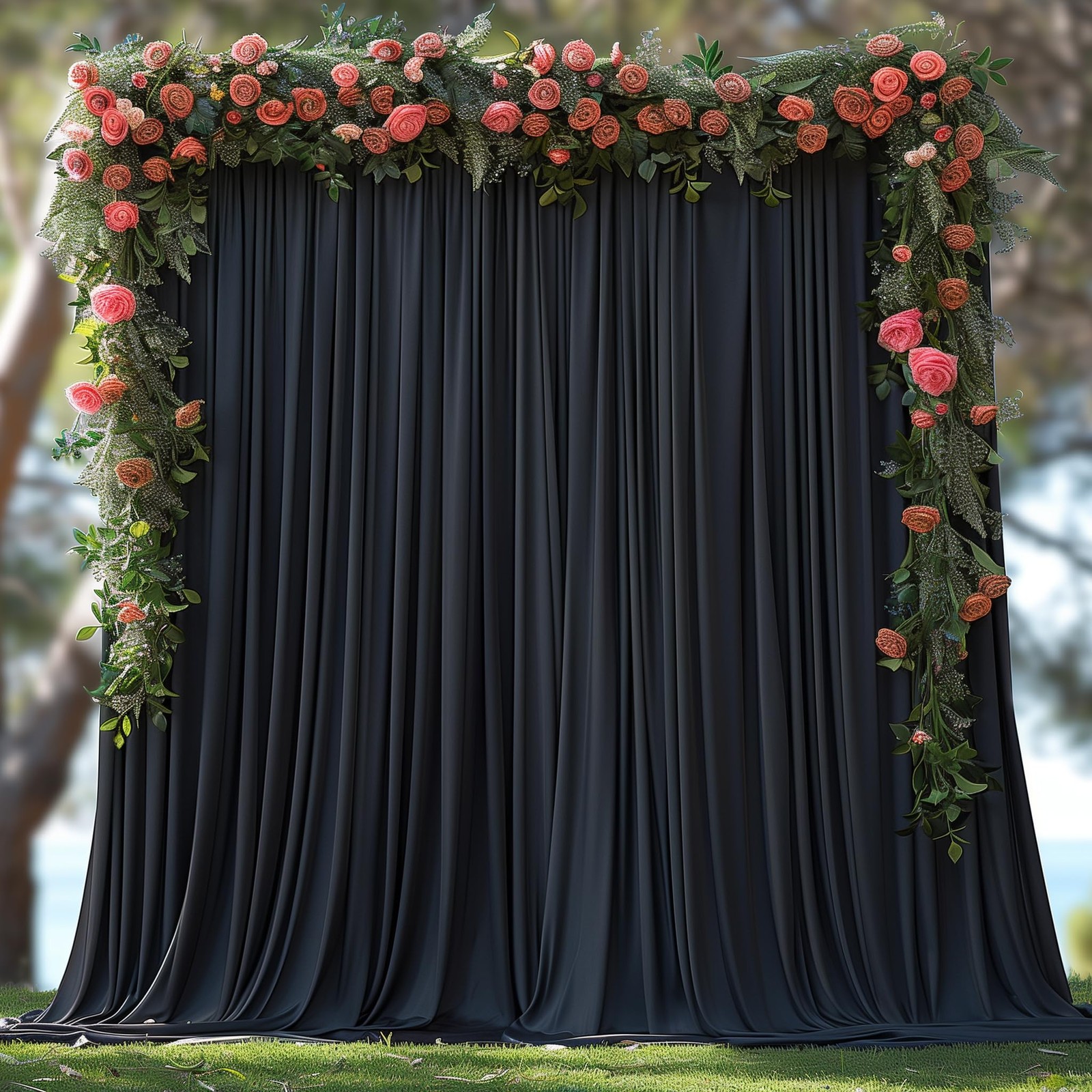 10X7Ft Wrinkle Free Black Backdrop Curtain for Parties Soft Fabric Drapes Weddin