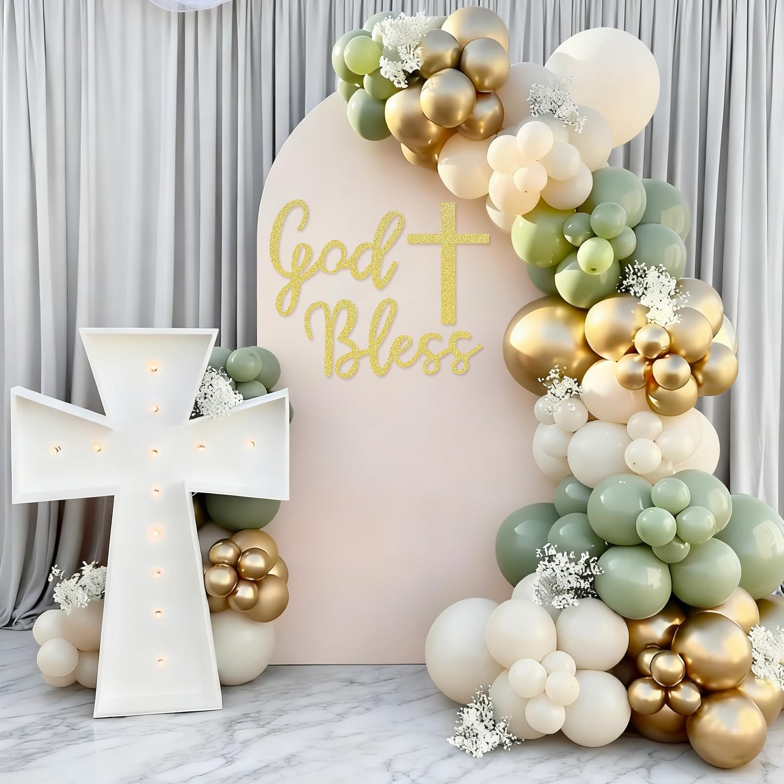 God Bless Cross Sign for Backdrop – Glitter Gold Felt Cross God Bless Baptism…