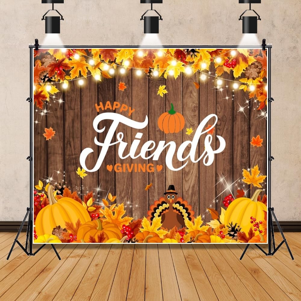 Happy Friendsgiving Backdrop 10x8ft Fabric Autumn Thanksgiving Dinner Decor