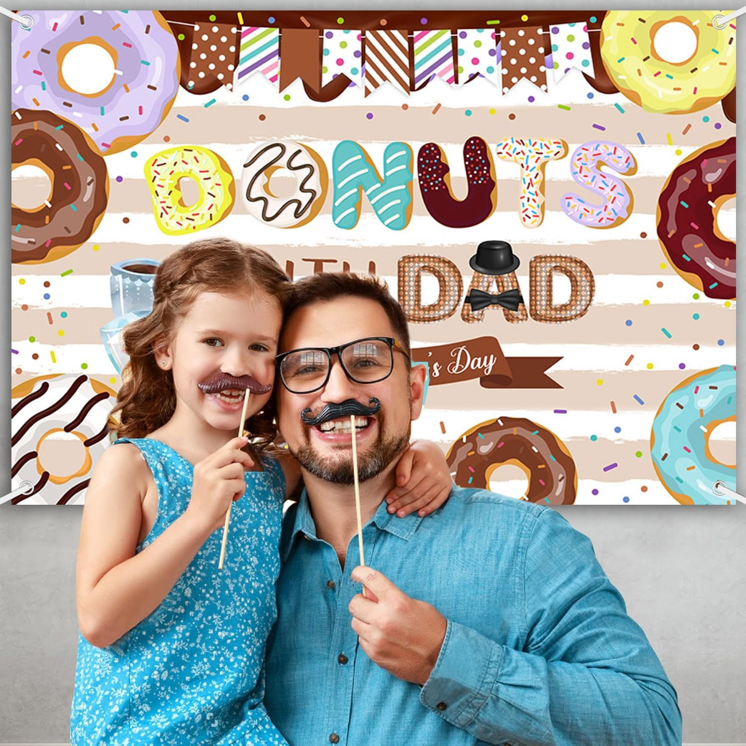 7x5ft Happy Father’s Day Backdrop Donuts with Dad Photography Background Brown W