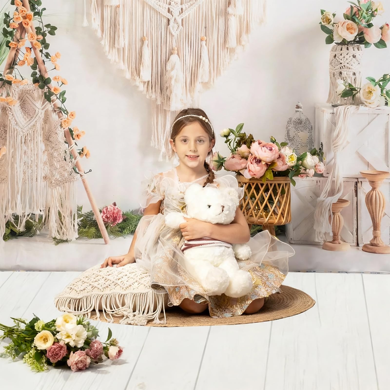 Kate Photography Floor Mats White Wood Backdrop Rubber 8x5ft,