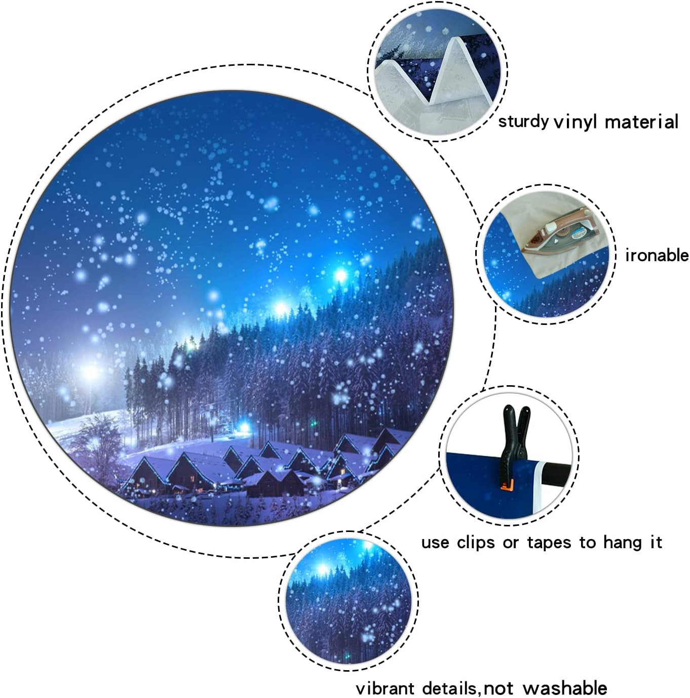 Christmas Backdrop Rustic Village Night View Forest Trees Snowing 5X3Ft