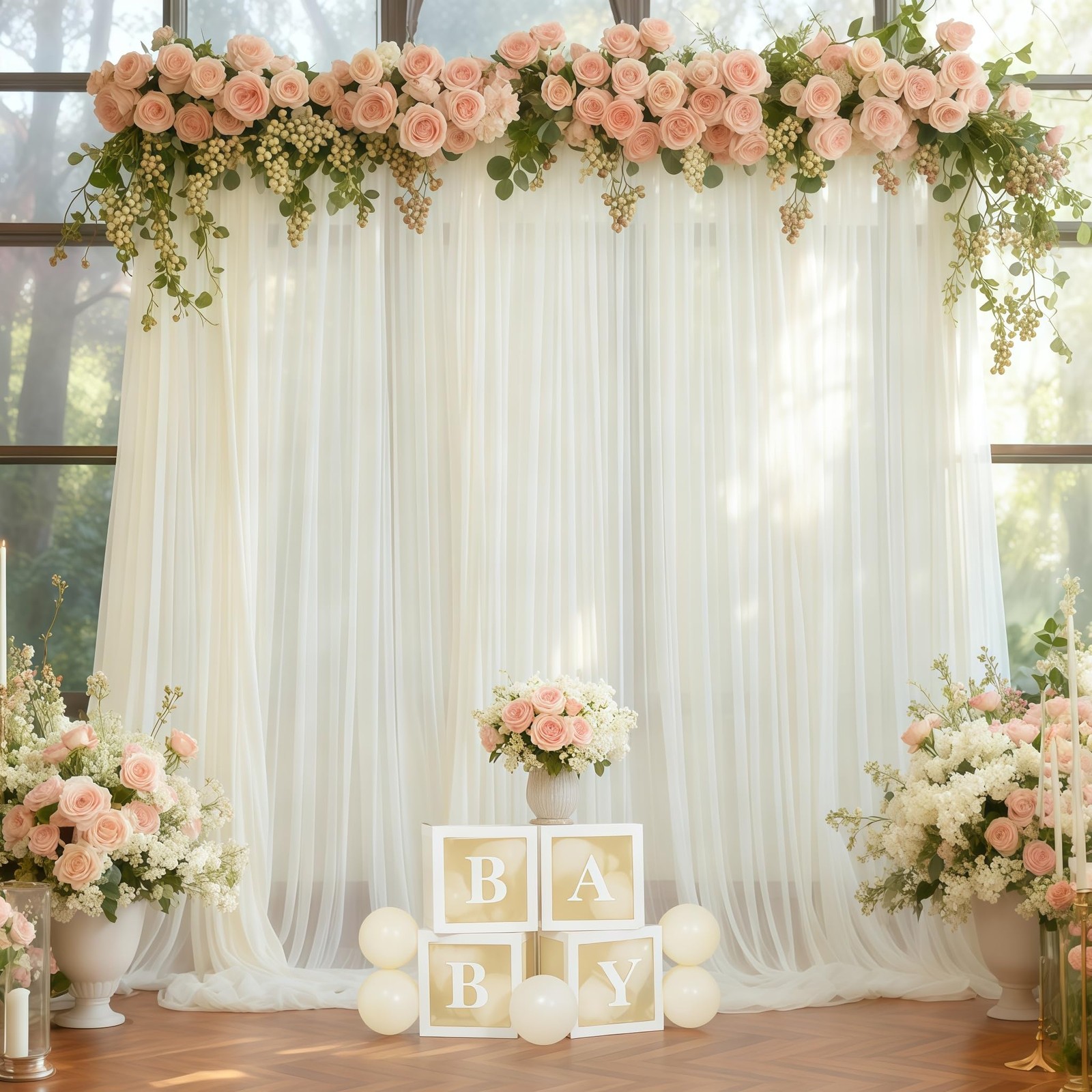 Ivory Tulle Backdrop Curtains Sheer Wedding Photo Drapes 10×10 Ft