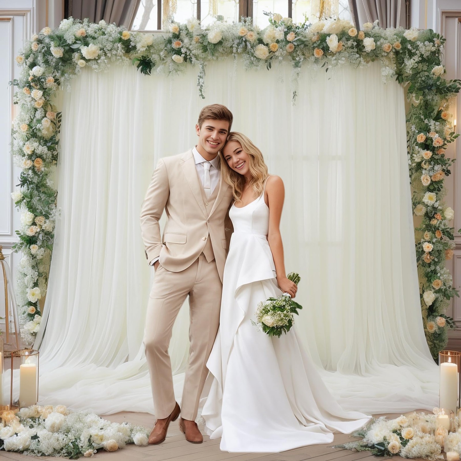 20ft X 10ft Ivory Tulle Backdrop Curtain for Parites, Sheer Backdrop Curtains…