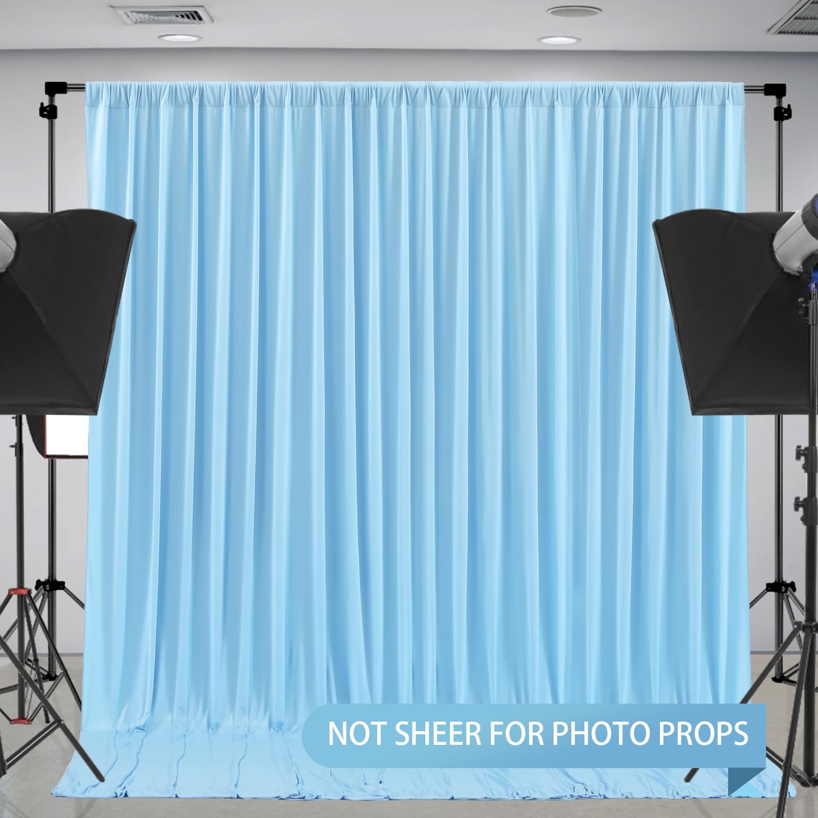 2-Panels 8x10FT Blue Backdrop Curtains Wrinkle-Free Light Blue Polyester