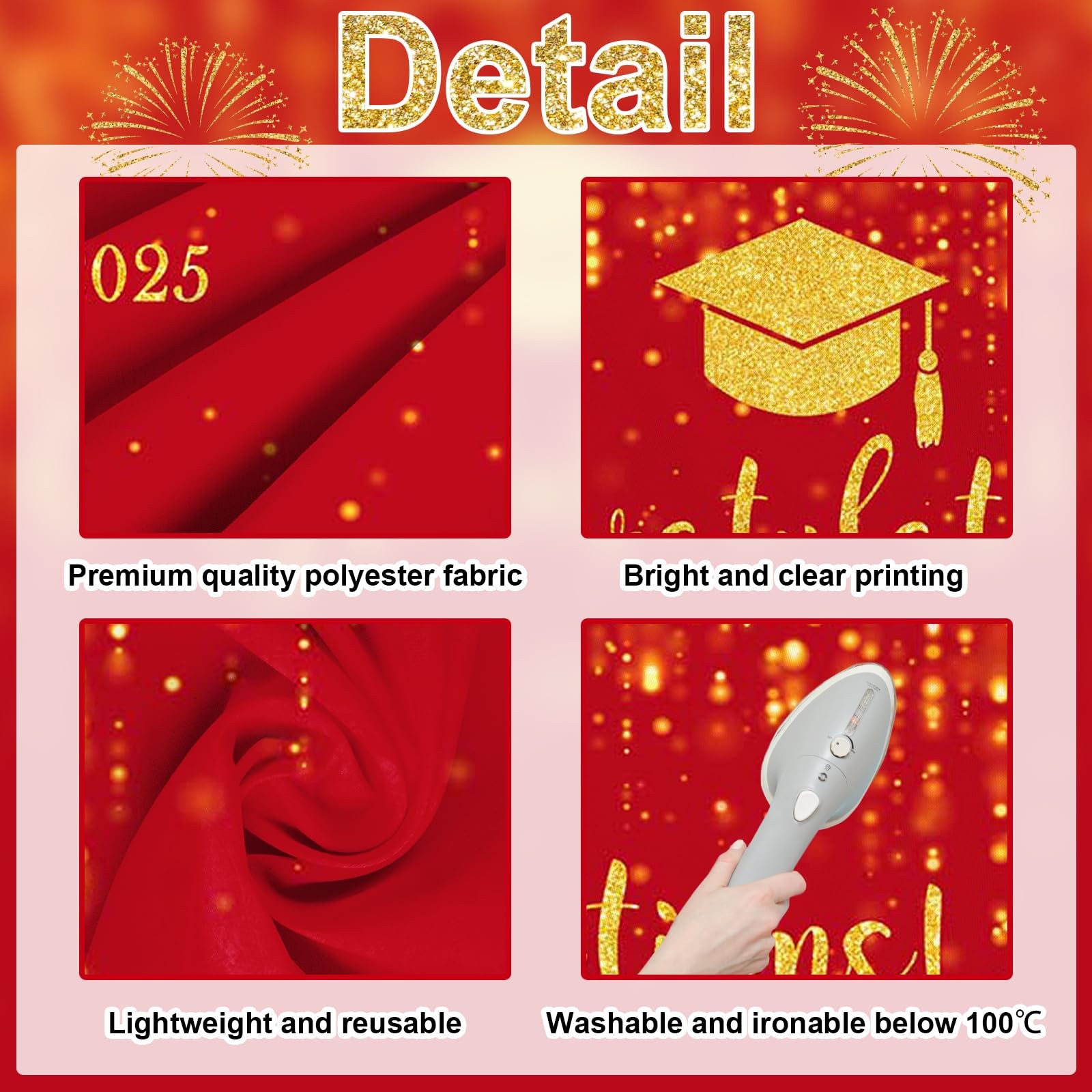 Class of 2025 Backdrop Red Gold Glitter Bokeh Graduation Party Background 202…