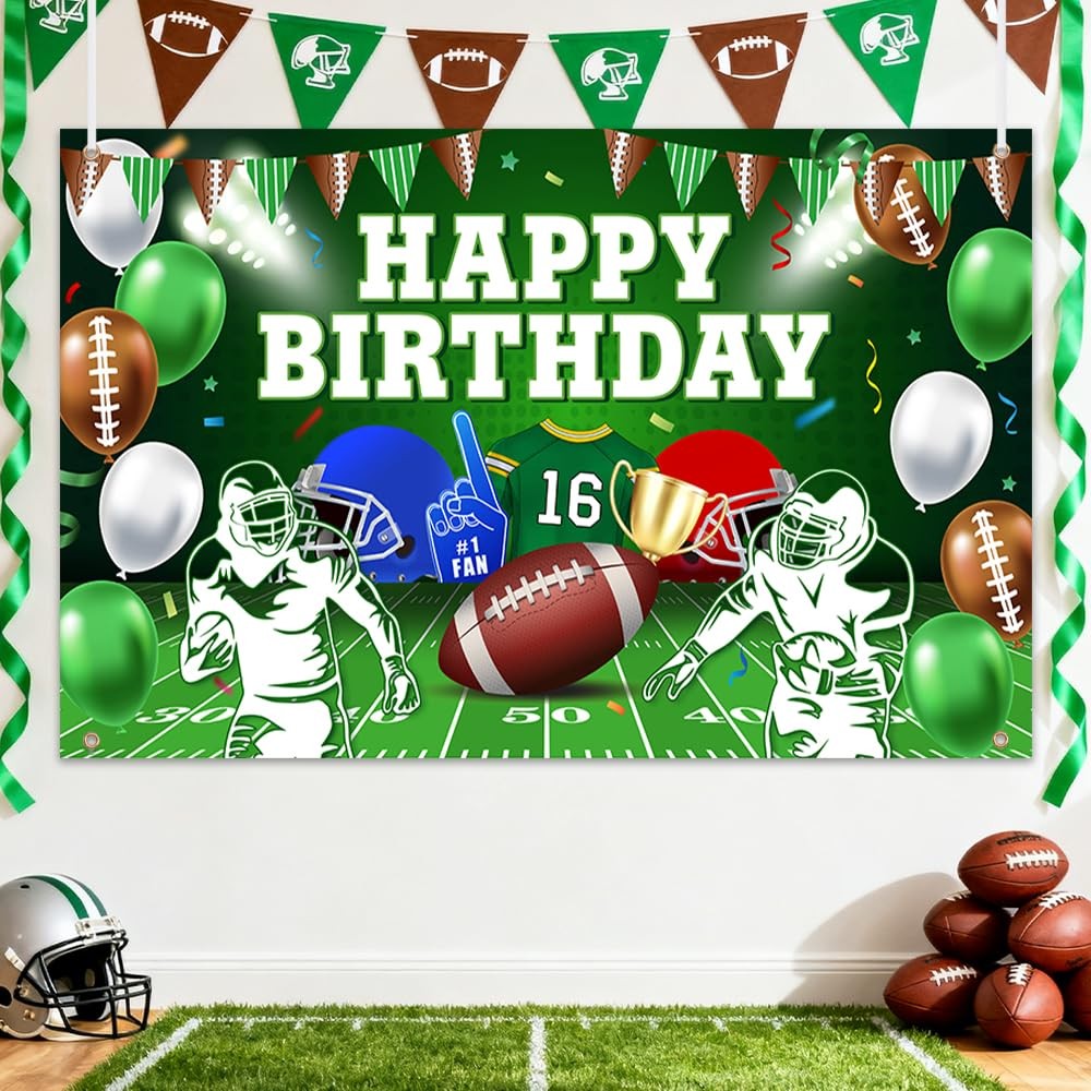 Football Happy Birthday Backdrop Banner Football Party Decorations Bowl Game Spo