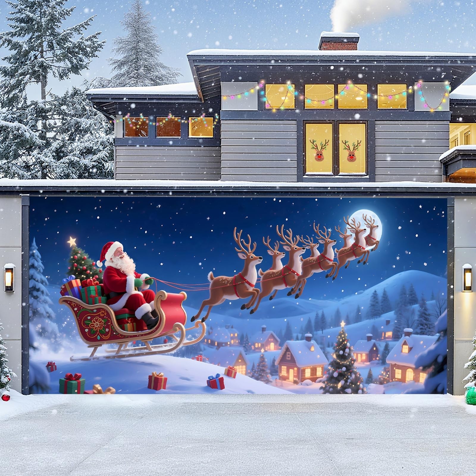 Christmas Garage Door Cover, Large Christmas Banner Backdrop Decorations Hang…