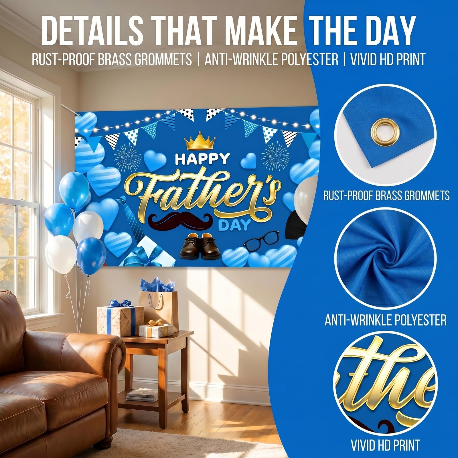 Happy Fathers Day Banner Decorations Extra Large 70.8×43.3in Waterproof Best …