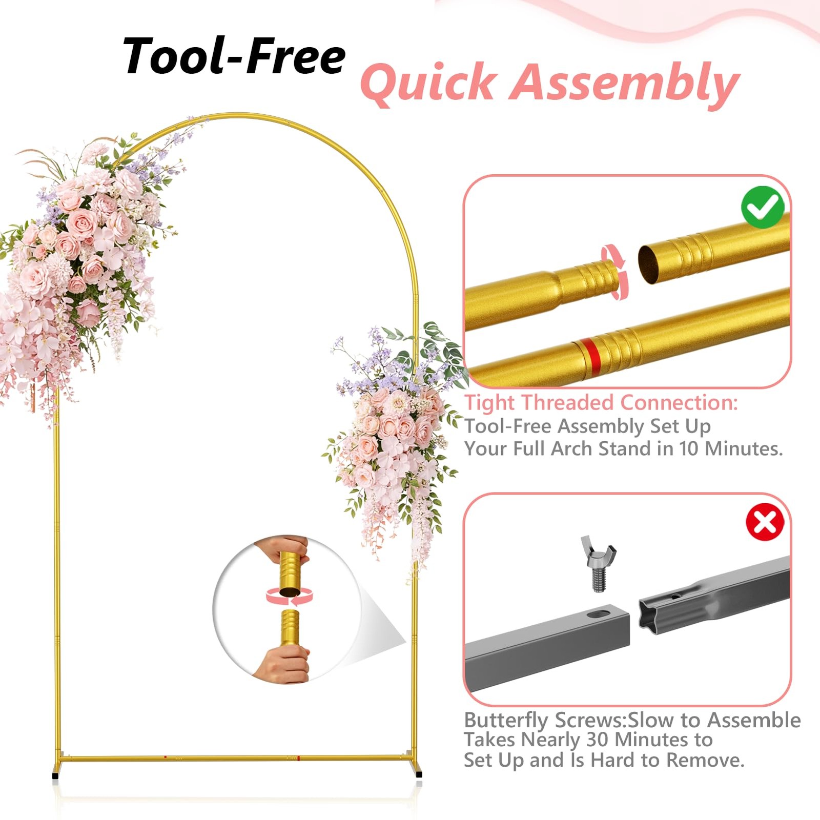 Metal Arch Backdrop Stand Set of 3 (7.2FT/6.6FT/6Ft) Wedding Arch Frame with …