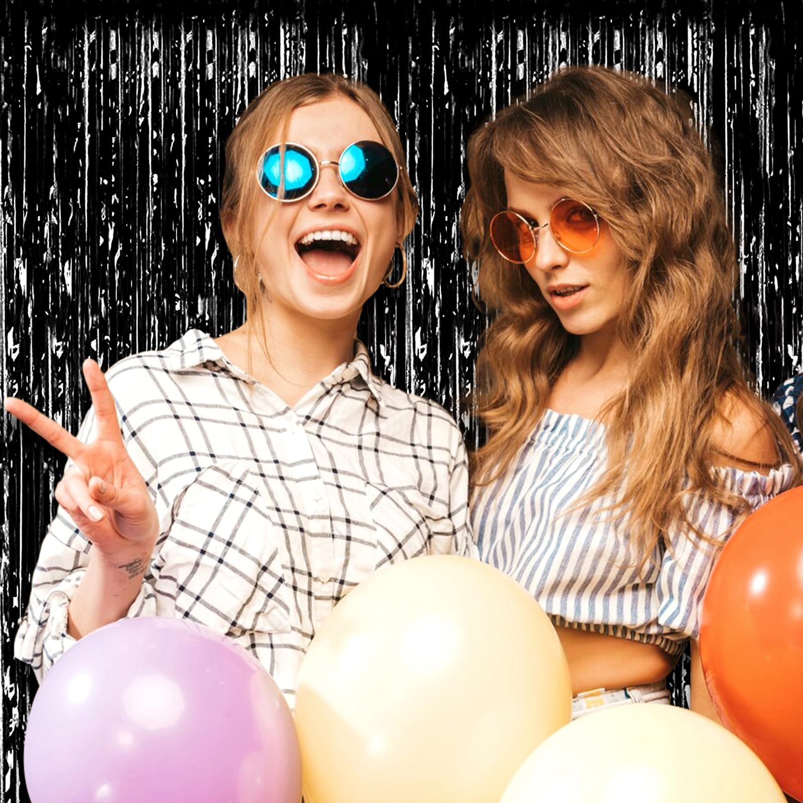 3 PCS Black Foil Fringe Curtain Backdrop 3.28×8.2 Ft Metallic Photo Booth