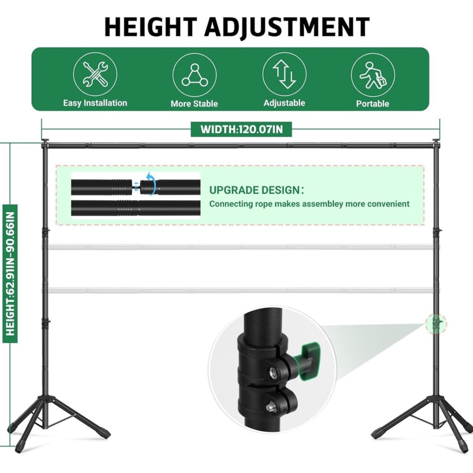 Telescopic Backdrop Stand Adjustable Background Banner Holder With Spring Clamps