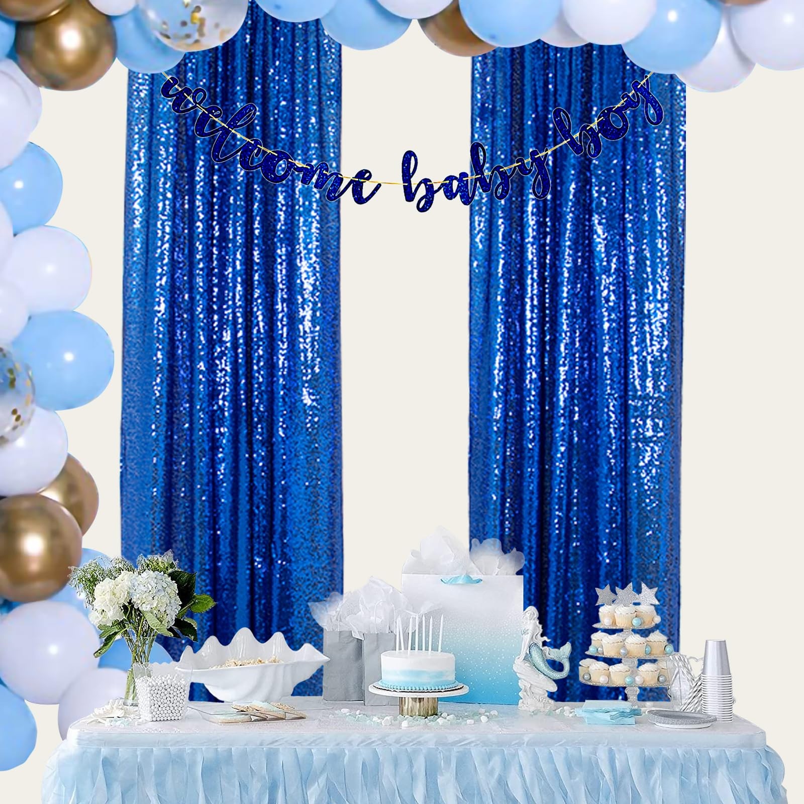 Sequin Curtains 4 Panels Royal Blue Sequin Backdrop Shimmer Backgrounds Party…