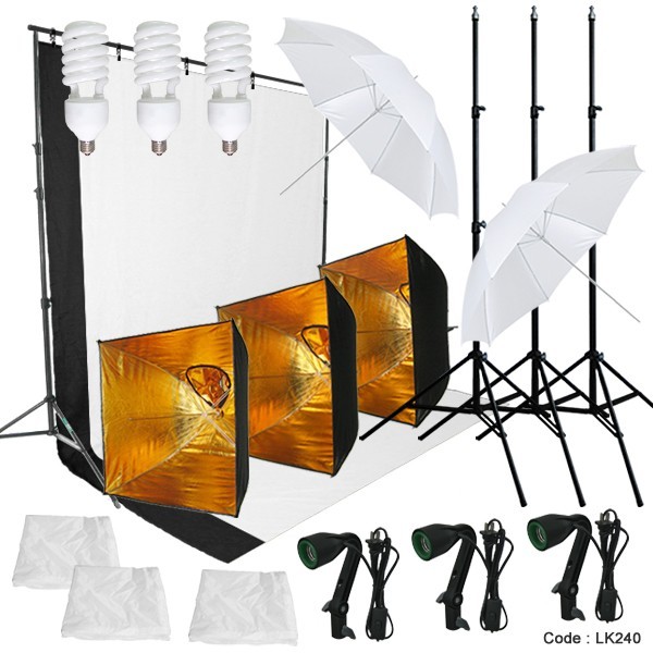 Photography Studio Softbox 3 Continuous Lighting Light Background Stand Kit
