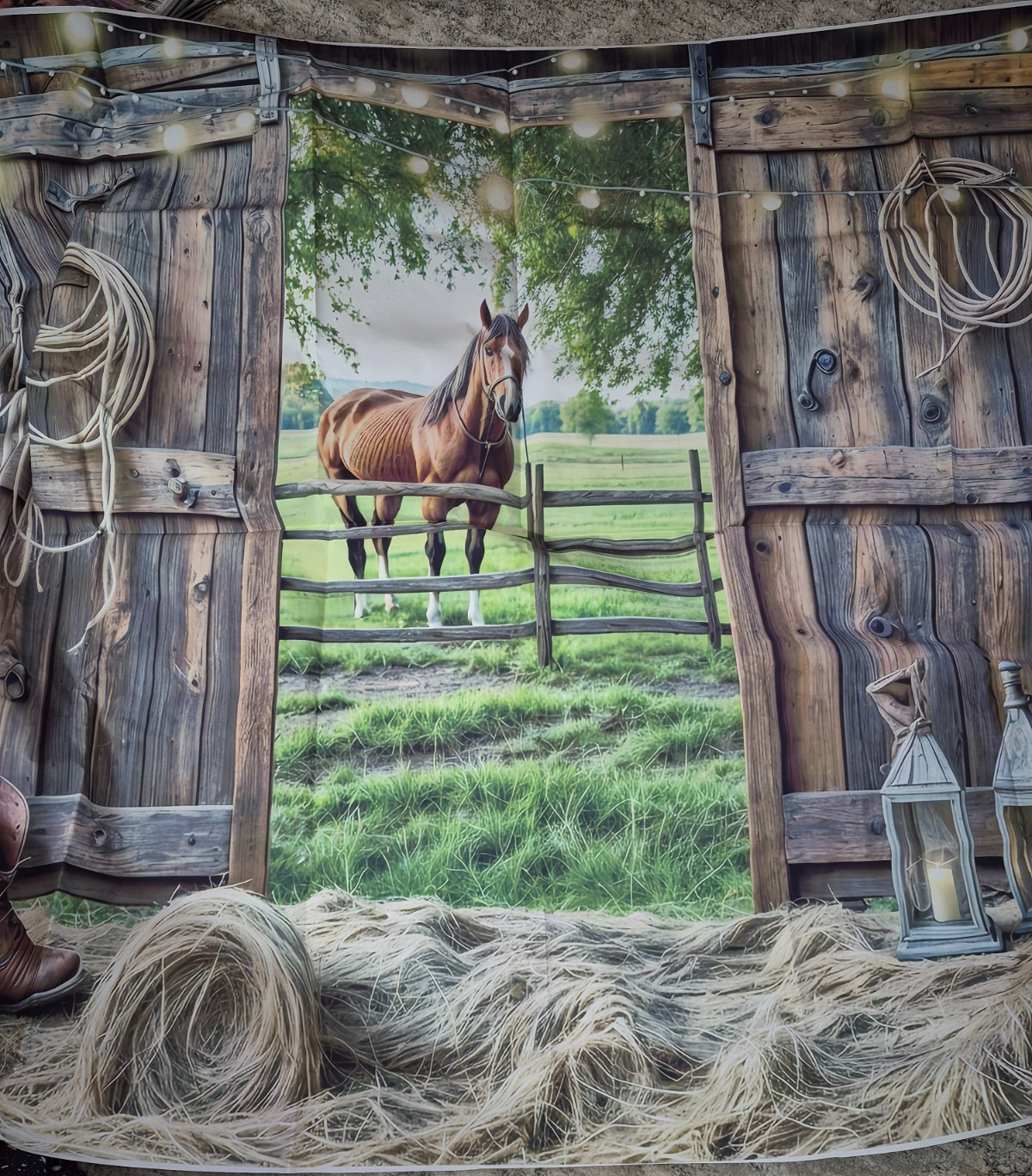 7x5ft Backdrop Cowboy Horse Barn Western Theme- NEW
