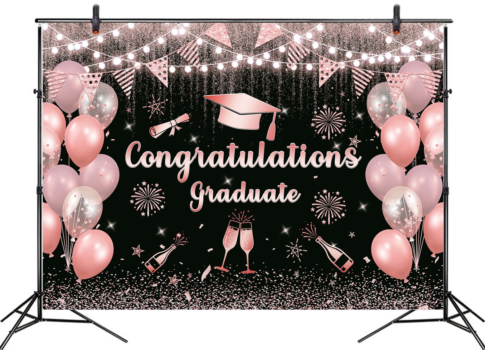 10x8ft Pink and Black Class of 2026 Congrats Grad Background for Photography
