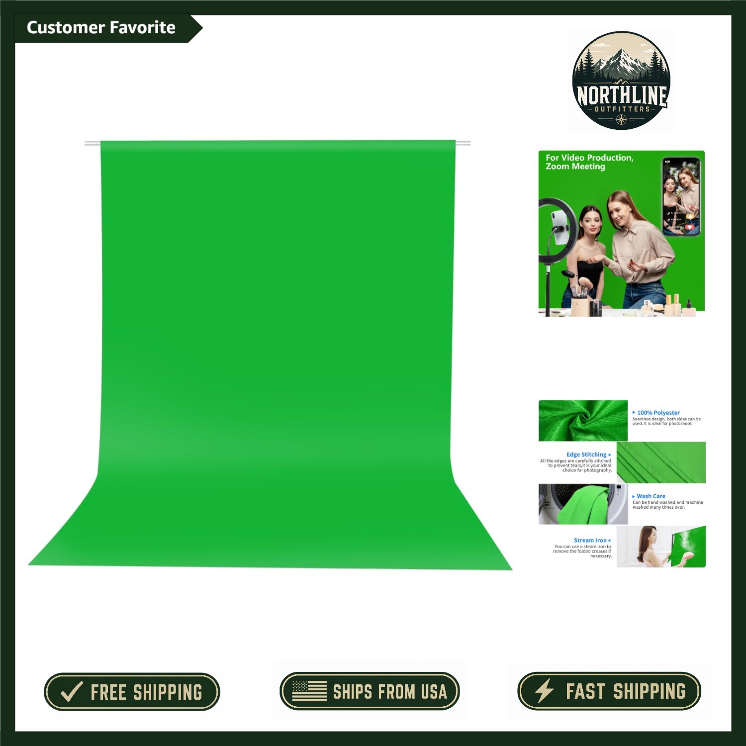 Durable 6x9ft Polyester Green Screen with Rod Pocket for Streaming & Gaming